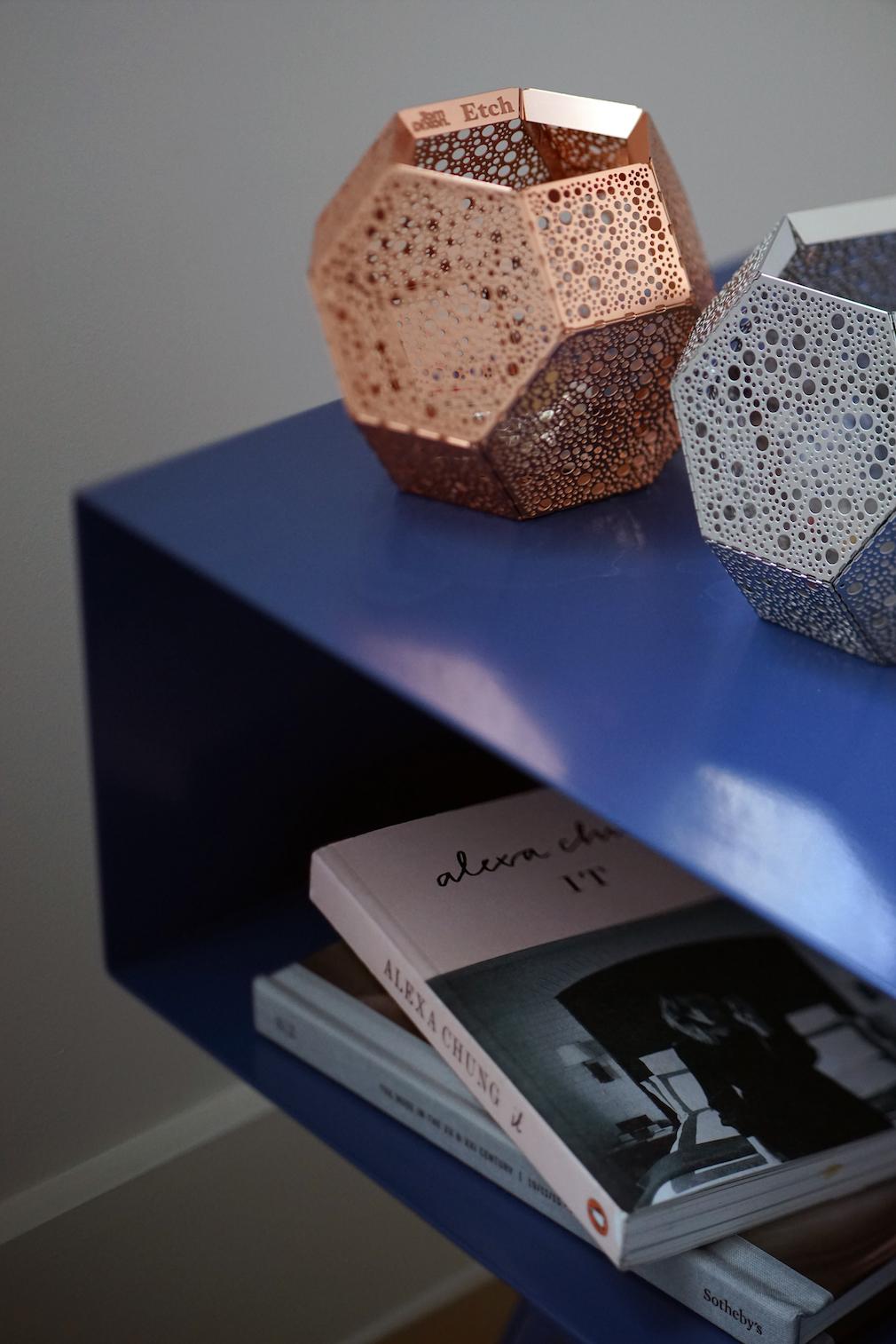 Steel Large Bespoke Pair of Blue Robot Nightstands Bedside Tables For Sale