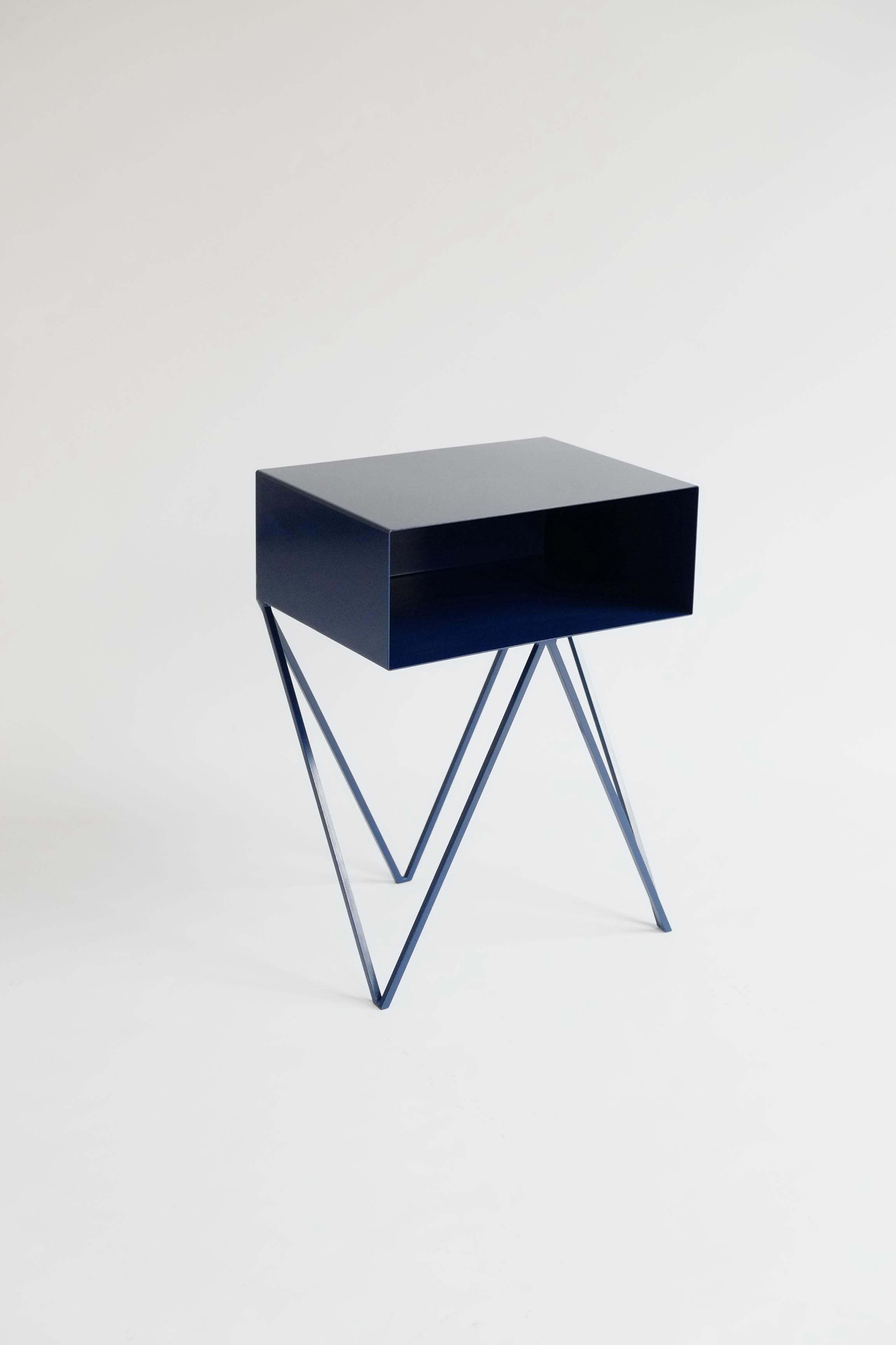 Modern Pair of Dark Blue Steel Robot Bedside Tables - Nightstands For Sale