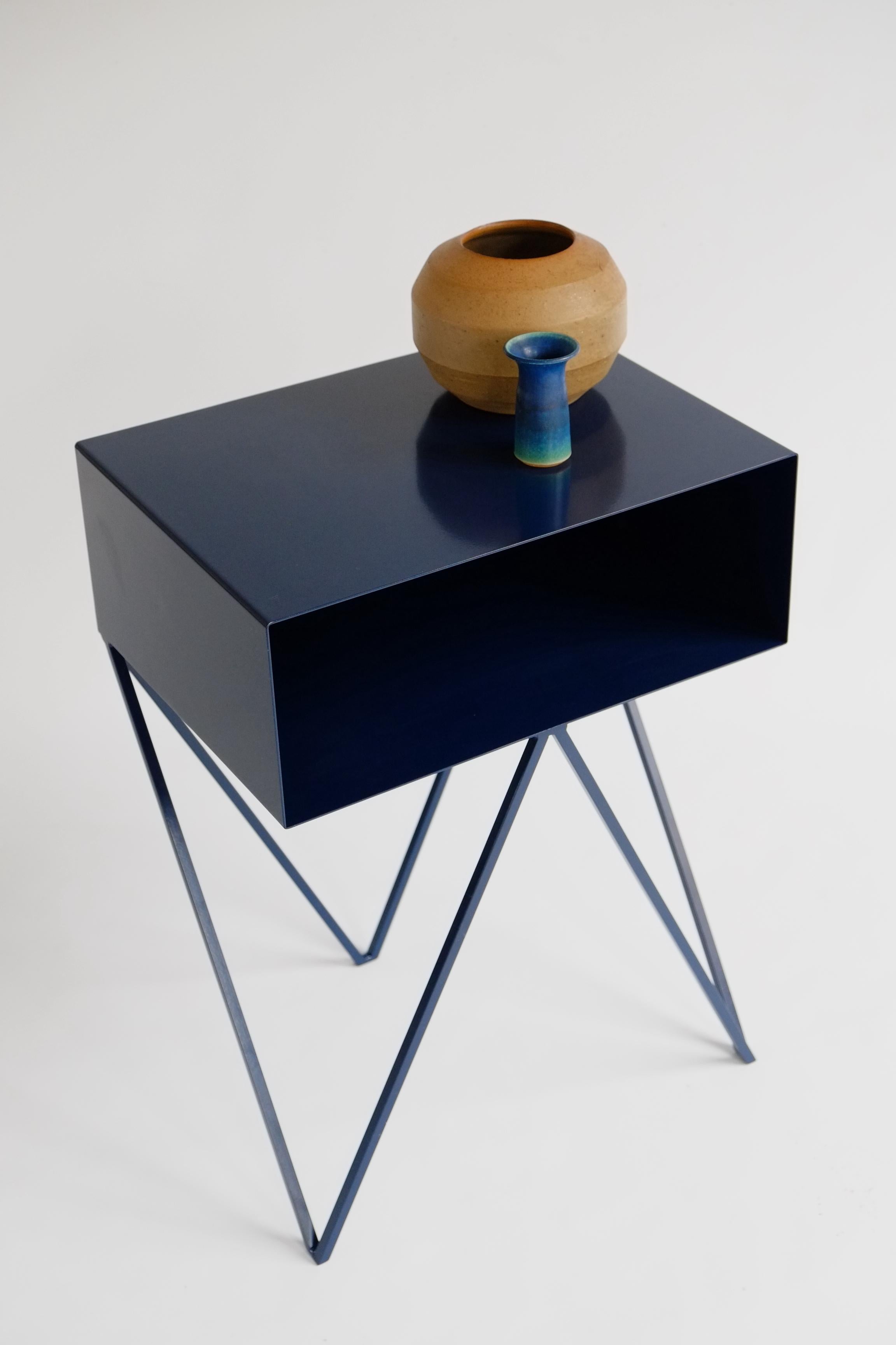 Pair of Dark Blue Steel Robot Bedside Tables - Nightstands In New Condition For Sale In Leicester, GB