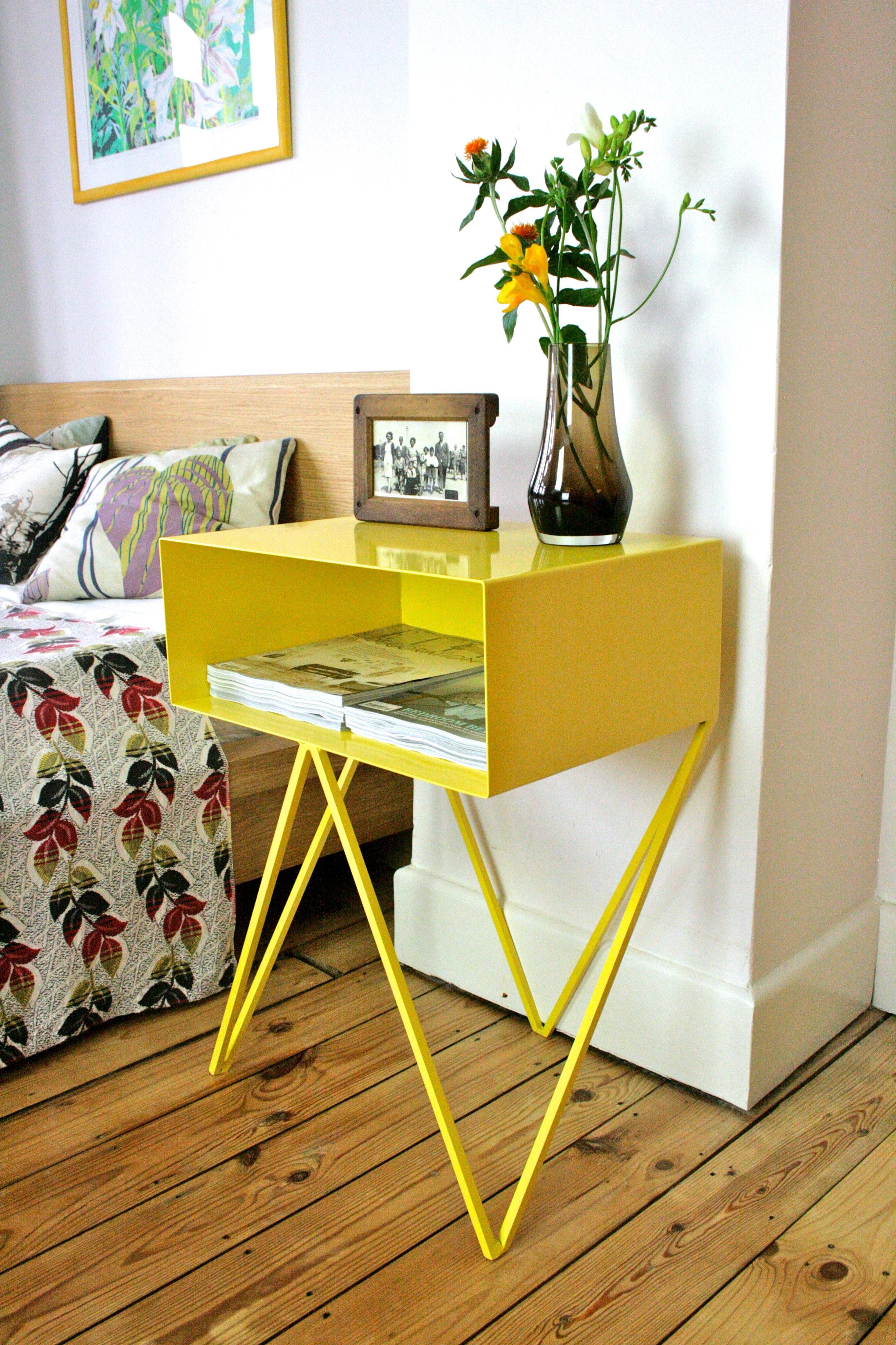 Steel Robot Side Table / Yellow Nightstand For Sale