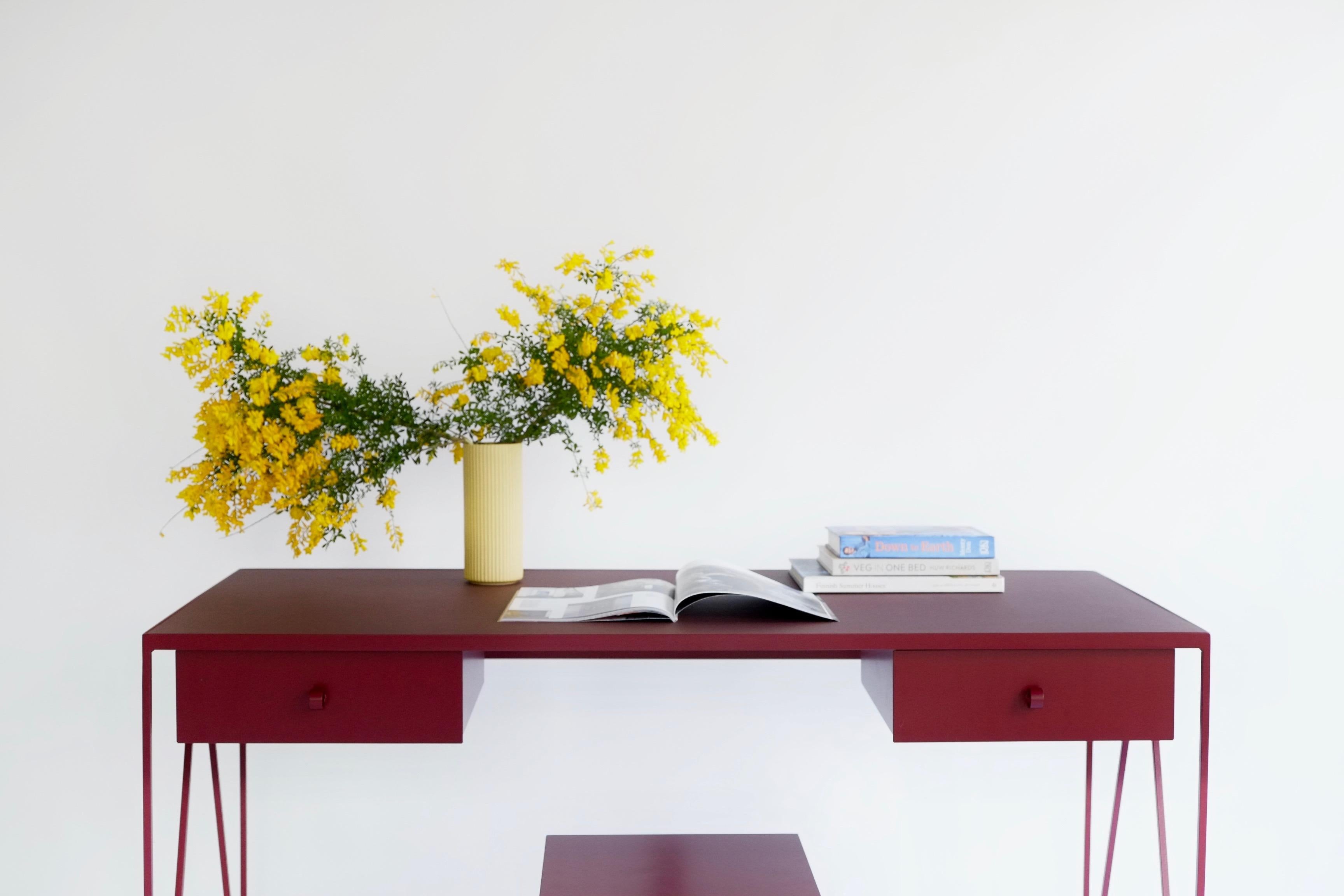 Modern Large Bespoke Study Desk with Linoleum Top and Drawer, Customizable For Sale
