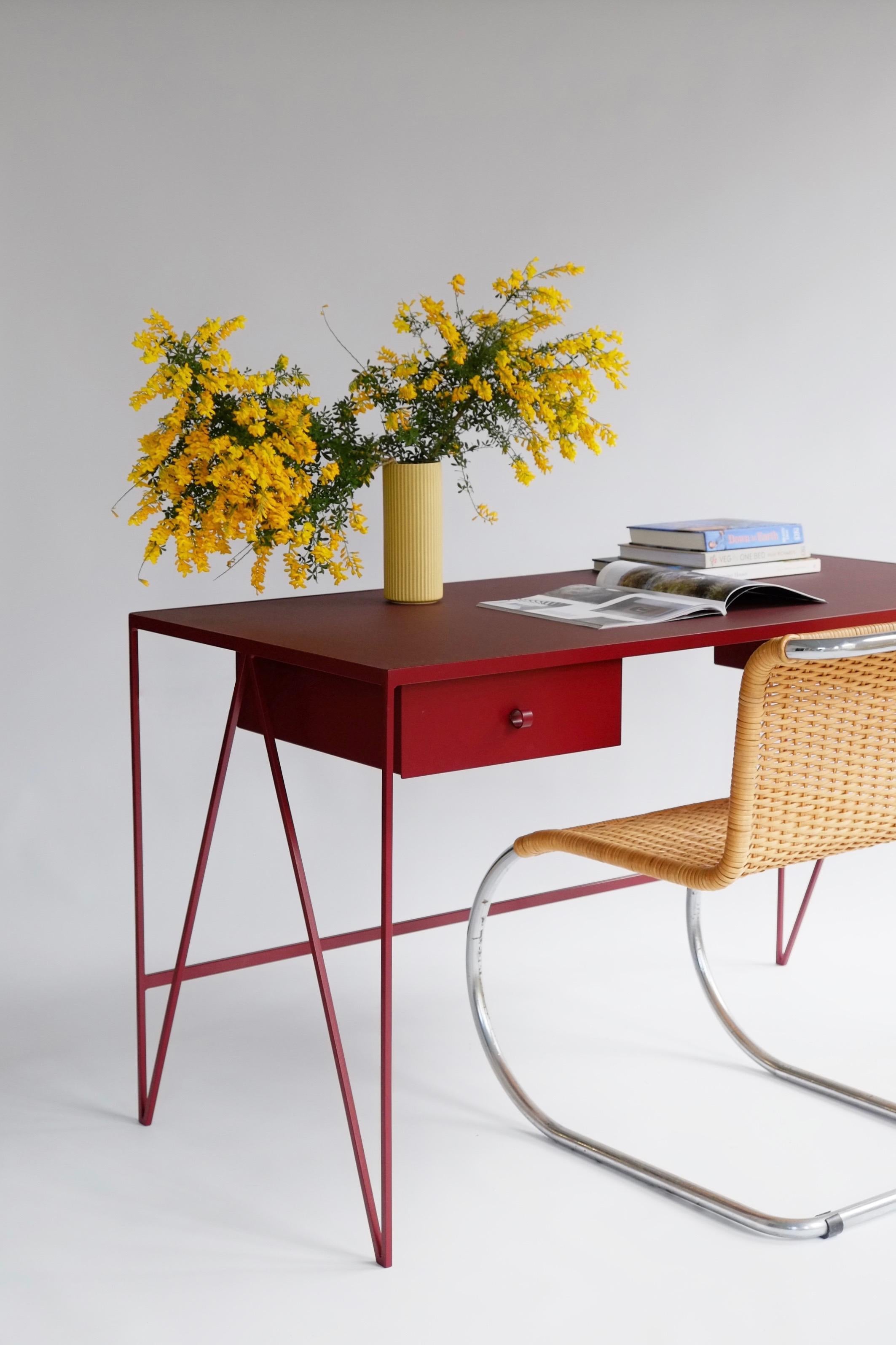 Contemporary Large Bespoke Study Desk with Linoleum Top and Drawer, Customizable For Sale