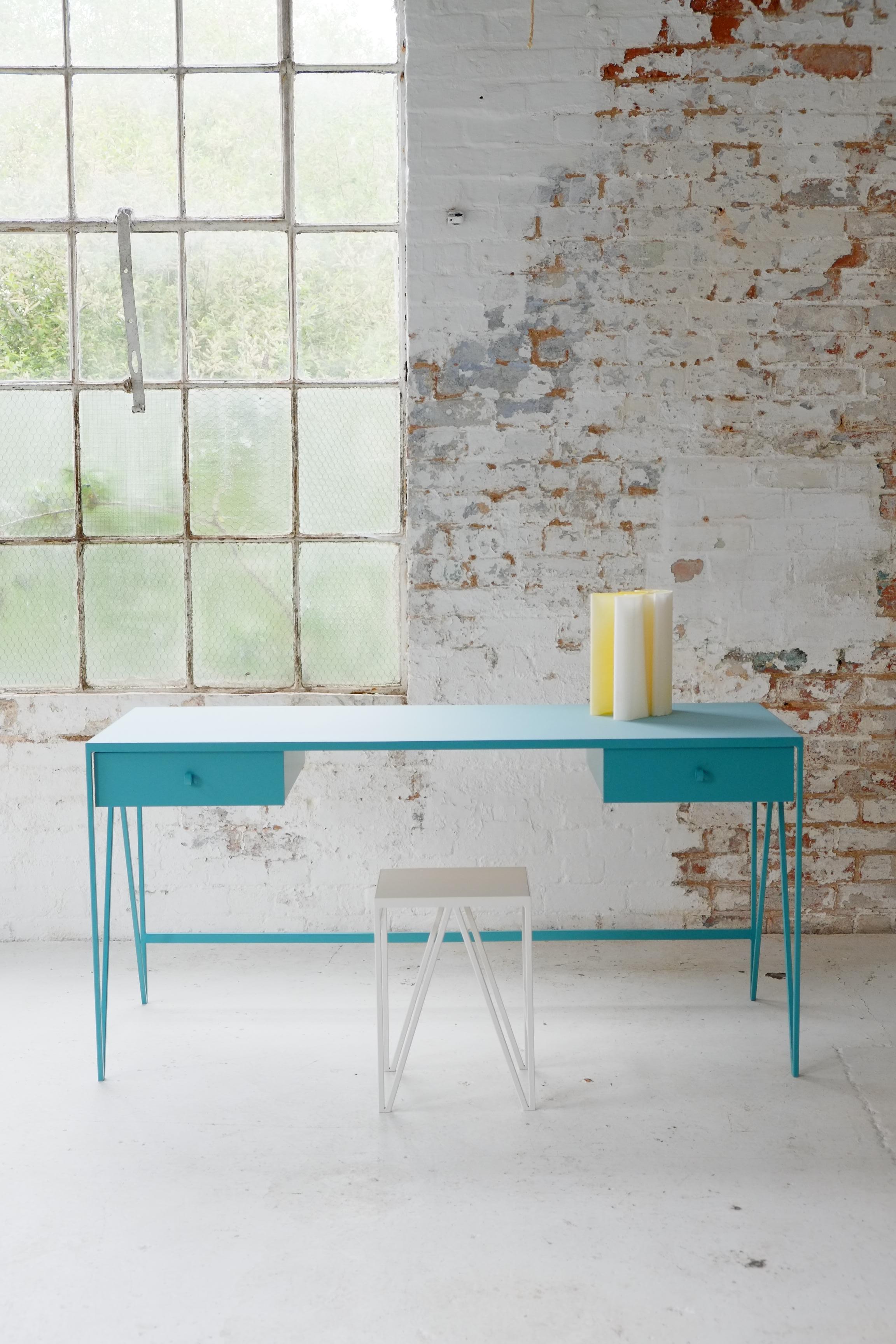 Large Bespoke Study Desk with Linoleum Top and Drawer, Customizable For Sale 4