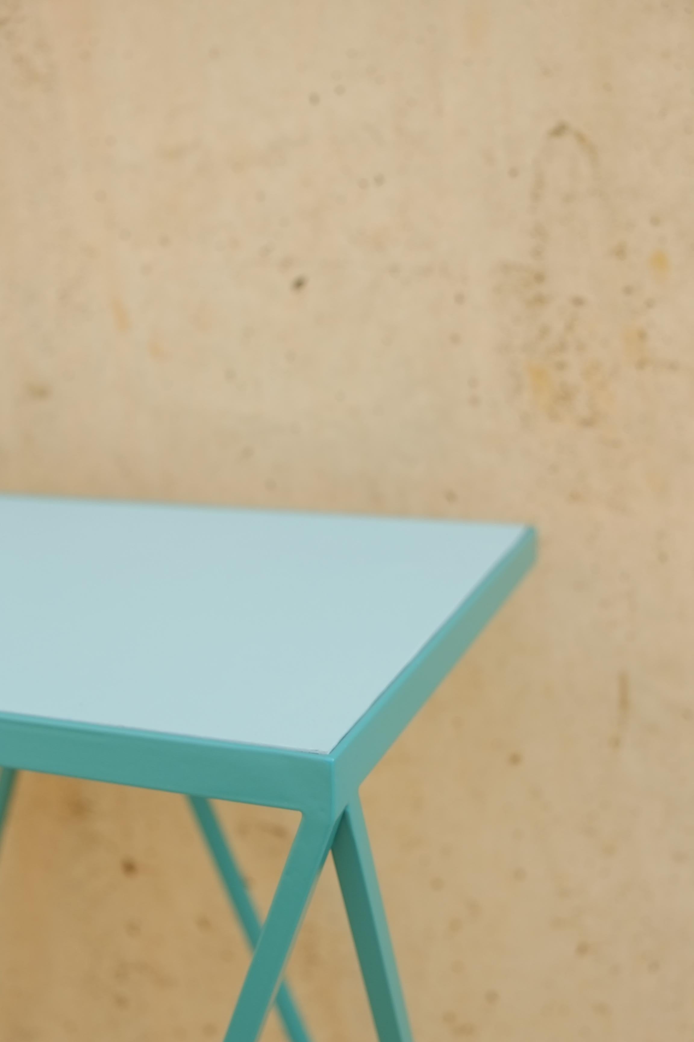 Burgundy Giraffe Console Table with Natural Linoleum Top - Customizable For Sale 4