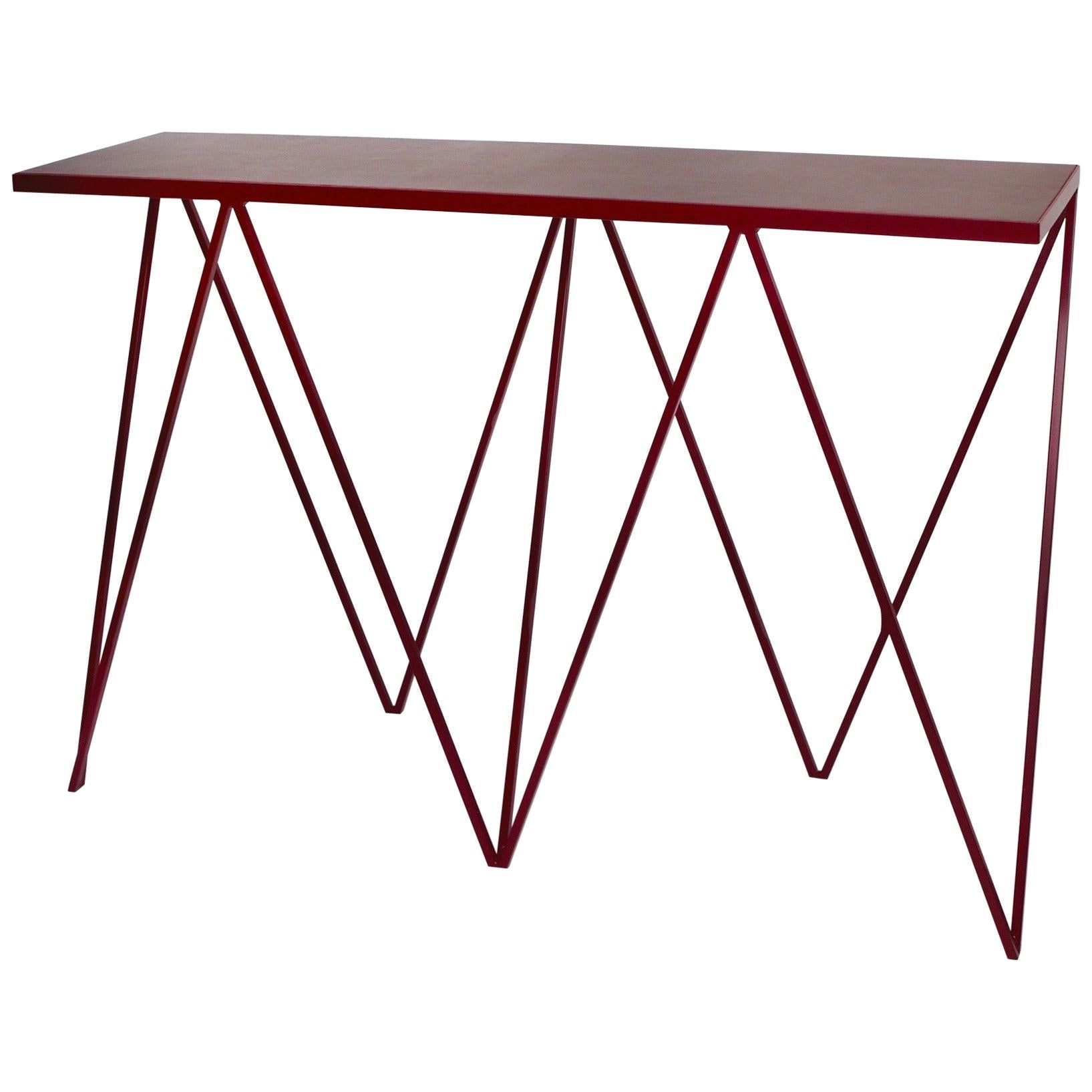 Burgundy Giraffe Console Table with Natural Linoleum Top - Customizable For Sale