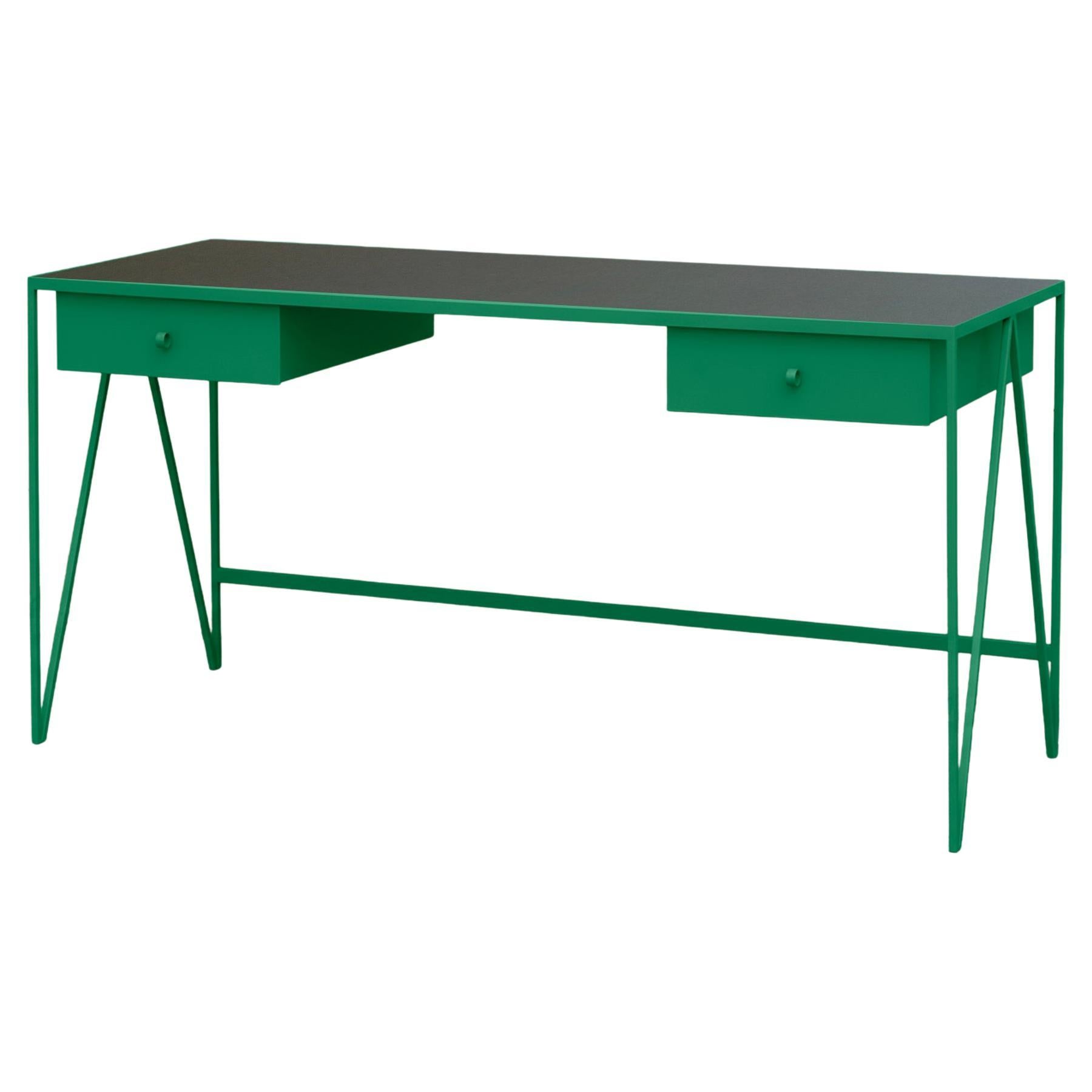 Large Green Study Desk with Linoleum Table Top 
Two Drawers - Customizable in vendita