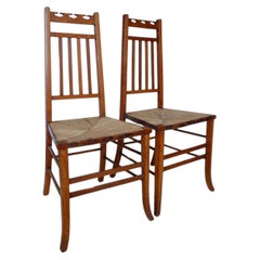 Rare Pair of Glagow School Arts & Crafts Oak Bedroom Side Chairs by E A Taylor