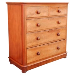 Antique English Satinwood Dresser / Chest of Drawers with Bun Feet