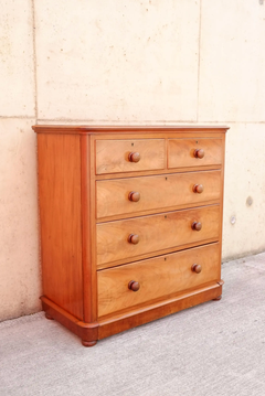 Antique English Satinwood Dresser / Chest of Drawers with Bun Feet