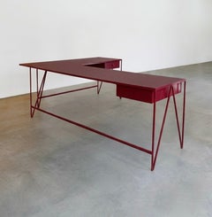 Large Burgundy L Shape Customizable Contemporary Corner Study Desk