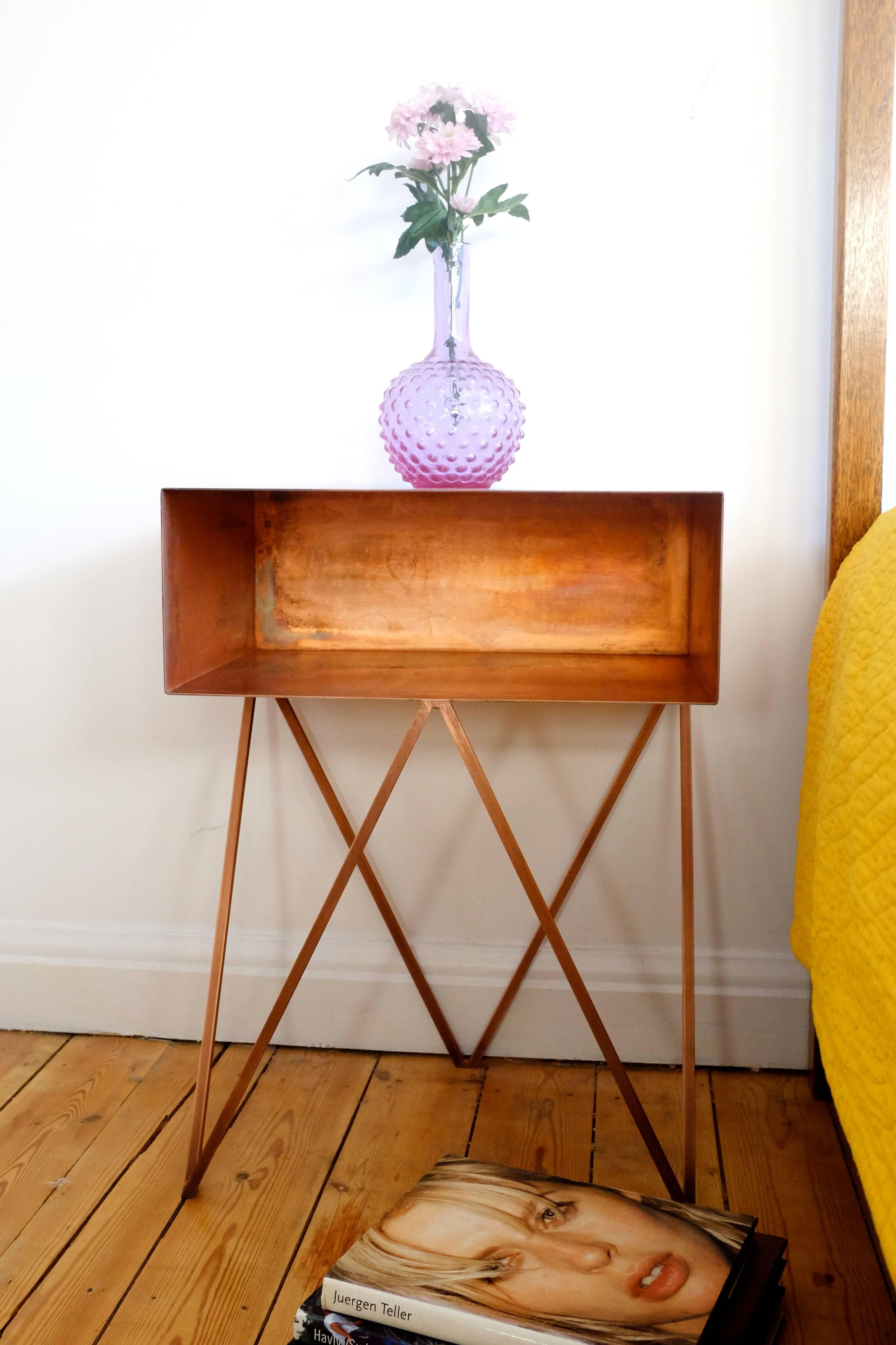 British Oxidised Copper Side Table / End Table / Pair Available For Sale