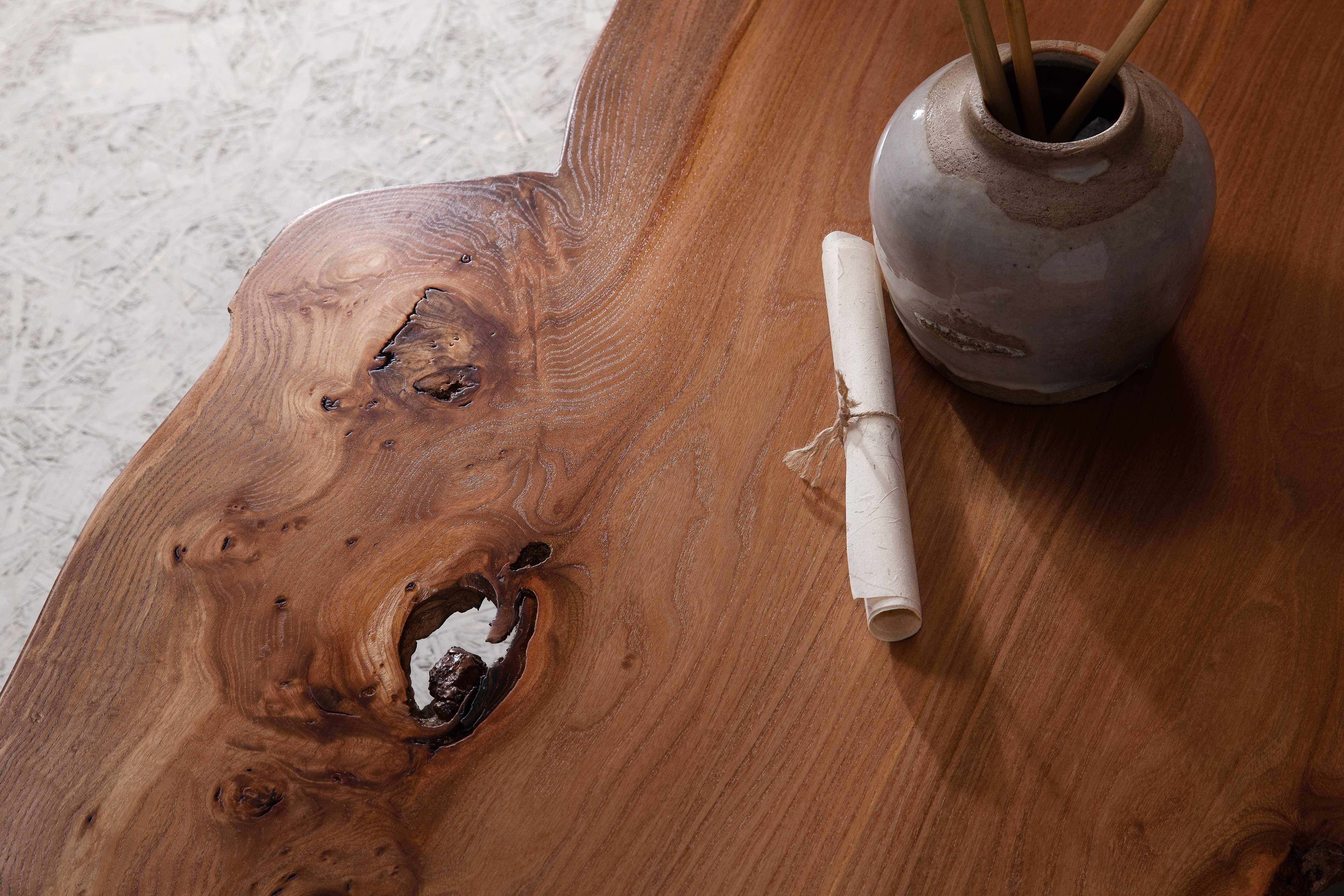 Powder-Coated Organic Modern Natural Live Edge English Hardwood Slab Dining Table For Sale