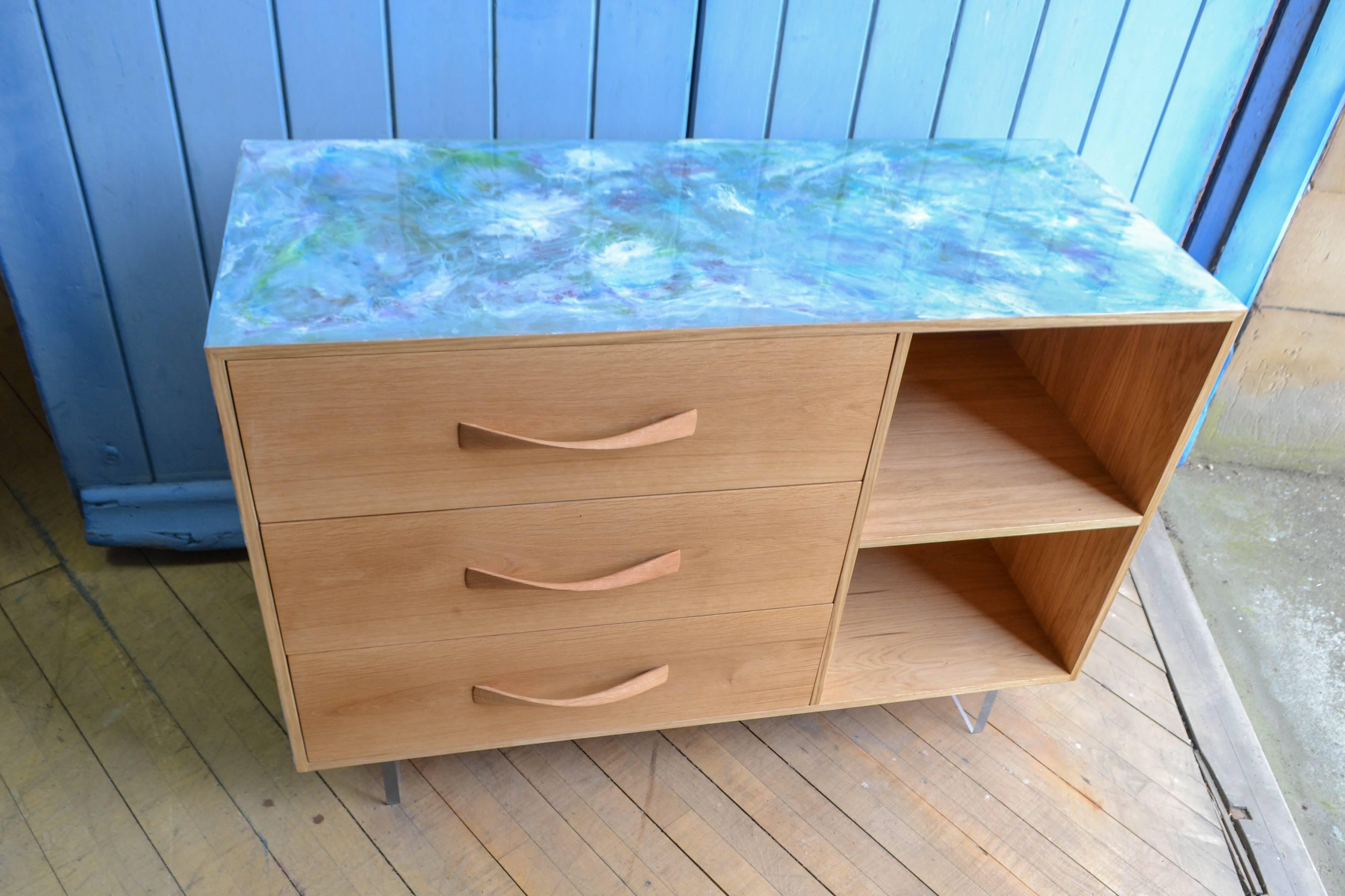 Resin Art Oak Sideboard For Sale 1