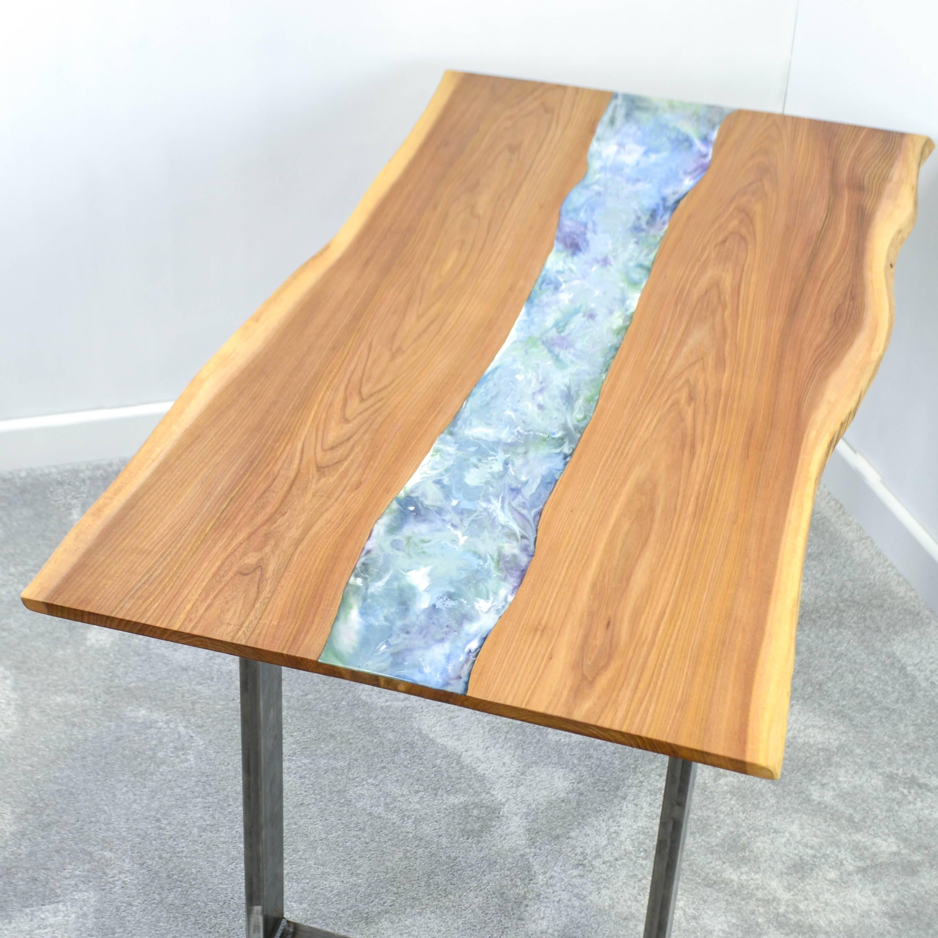 Organic Modern Live Edge Elm Resin Art Dining Table In Excellent Condition For Sale In London, GB