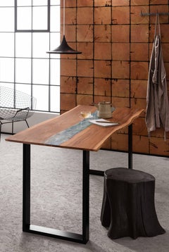Organic Modern Live Edge Elm Resin Art Dining Table