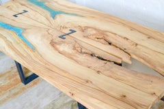 Live Edge Wood and Marbled Resin Dining Table