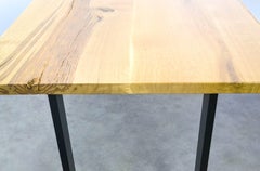 Natural Character Oak Slab Dining Table on Steel Box Base