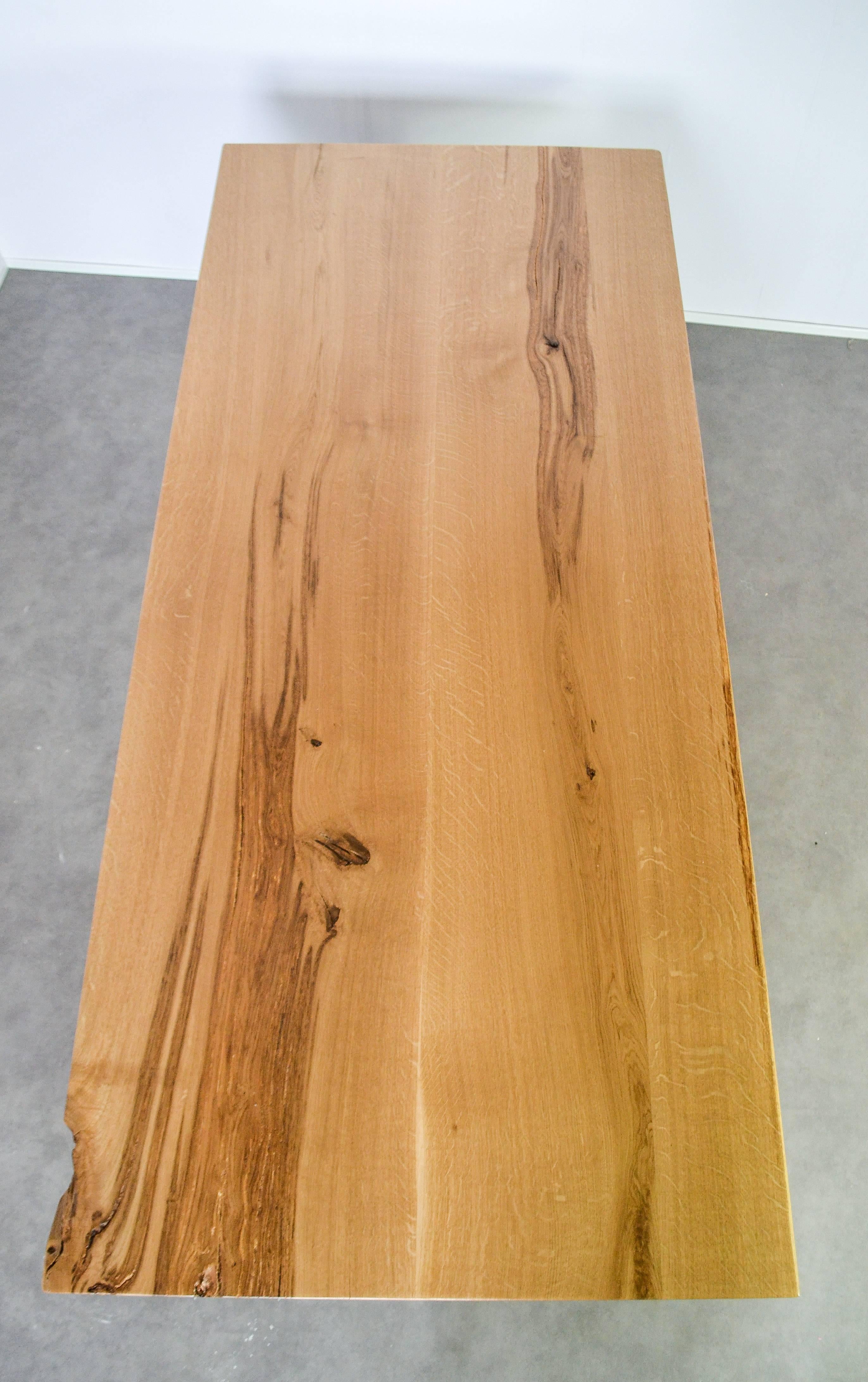 Natural Character Oak Slab Dining Table on Steel Ripple Base For Sale 2
