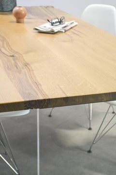 Natural Character Oak Slab Dining Table on Perspex Base