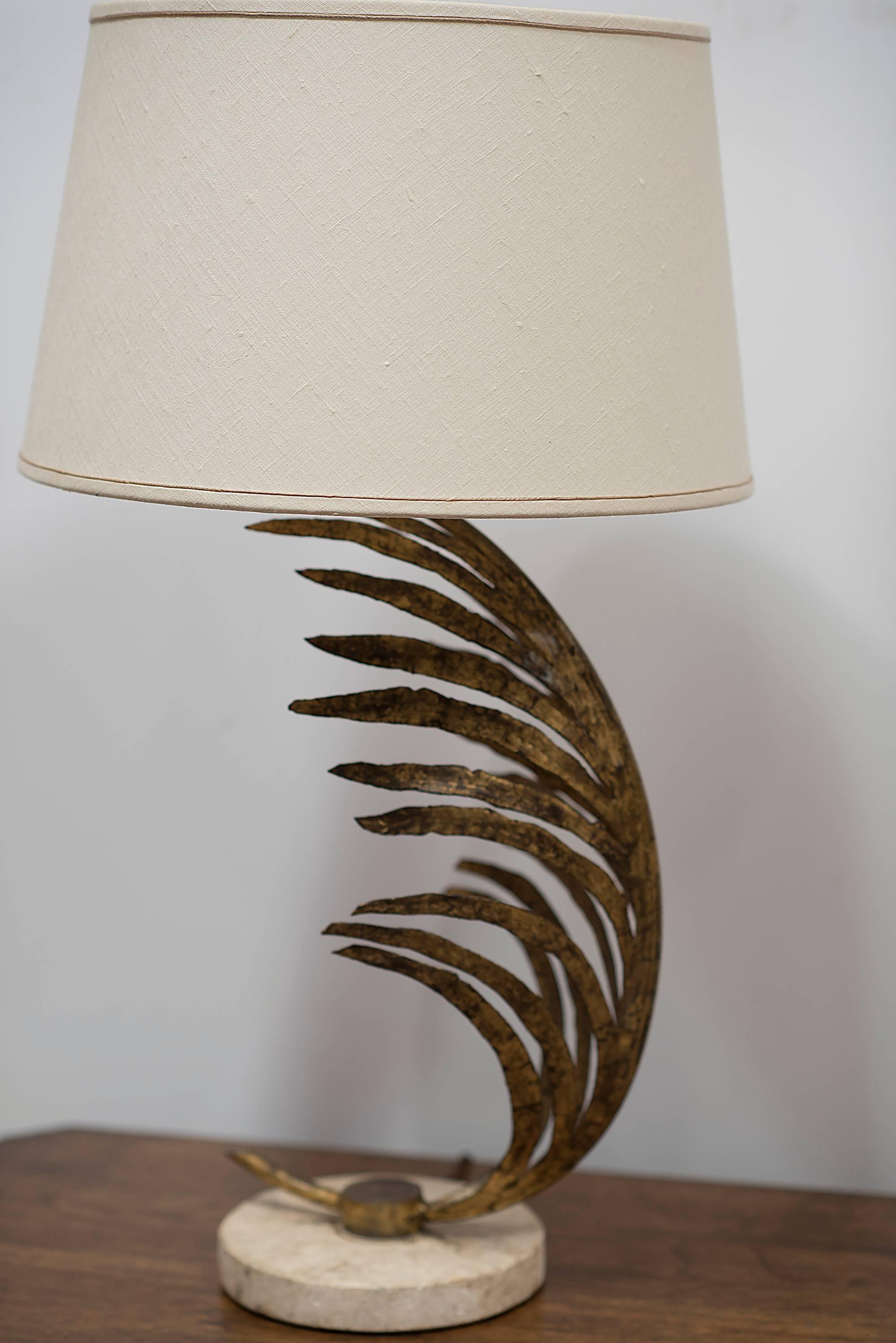Mid-20th Century Gilt & Brass PALM FROND AMERICAN DESIGN TABLE LAMPS For Sale