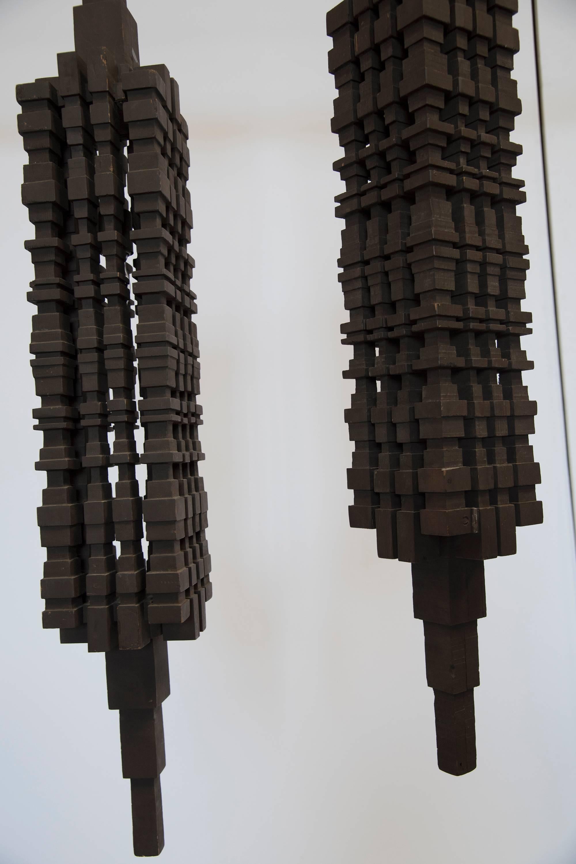 English  HAND-CARVED Wooden 1920's CHANDELIERS [PAIR] For Sale