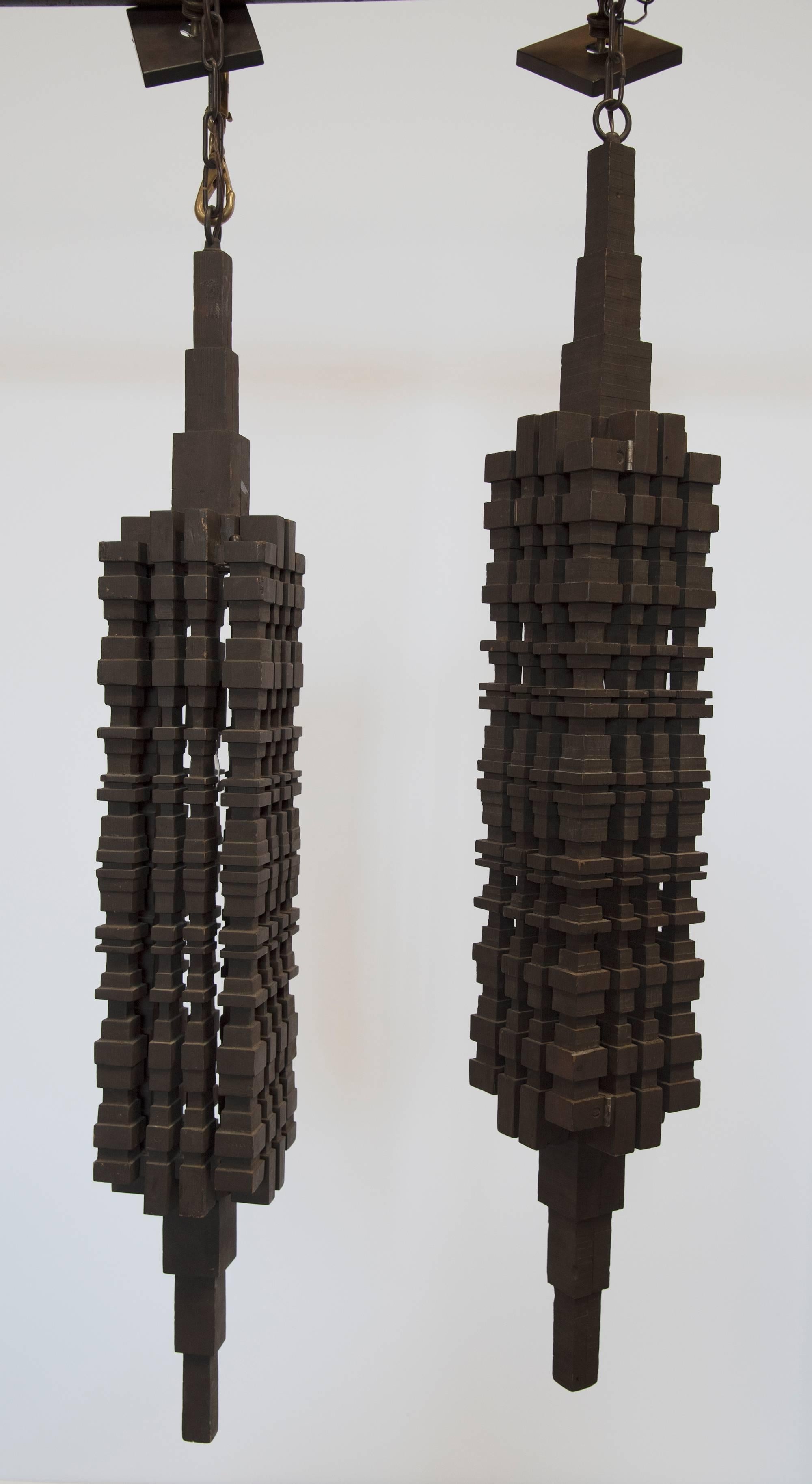 19th Century  HAND-CARVED Wooden 1920's CHANDELIERS [PAIR] For Sale