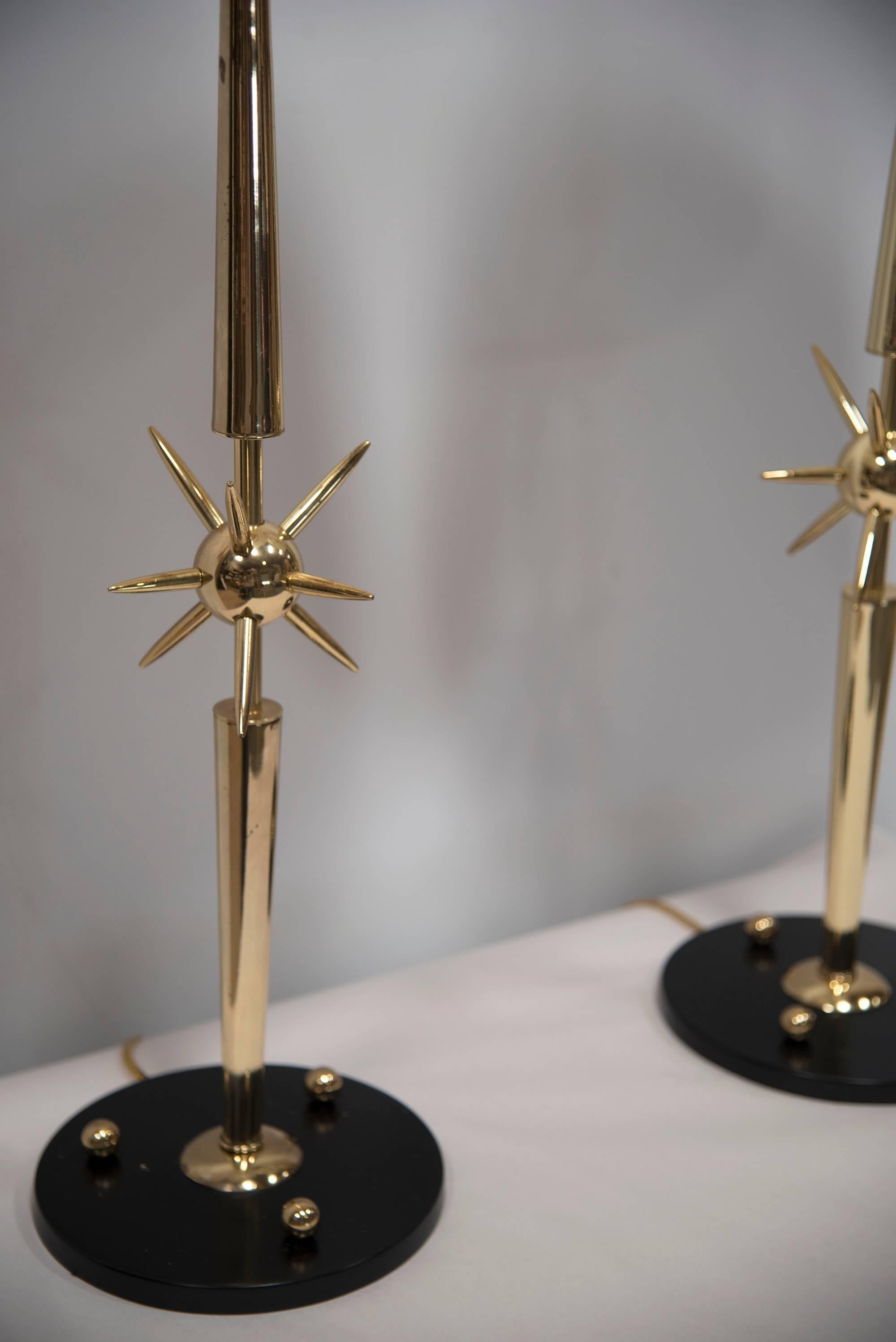 Mid-Century Modern Lampes de table BRASS STARBURST Design [PAIR] en vente