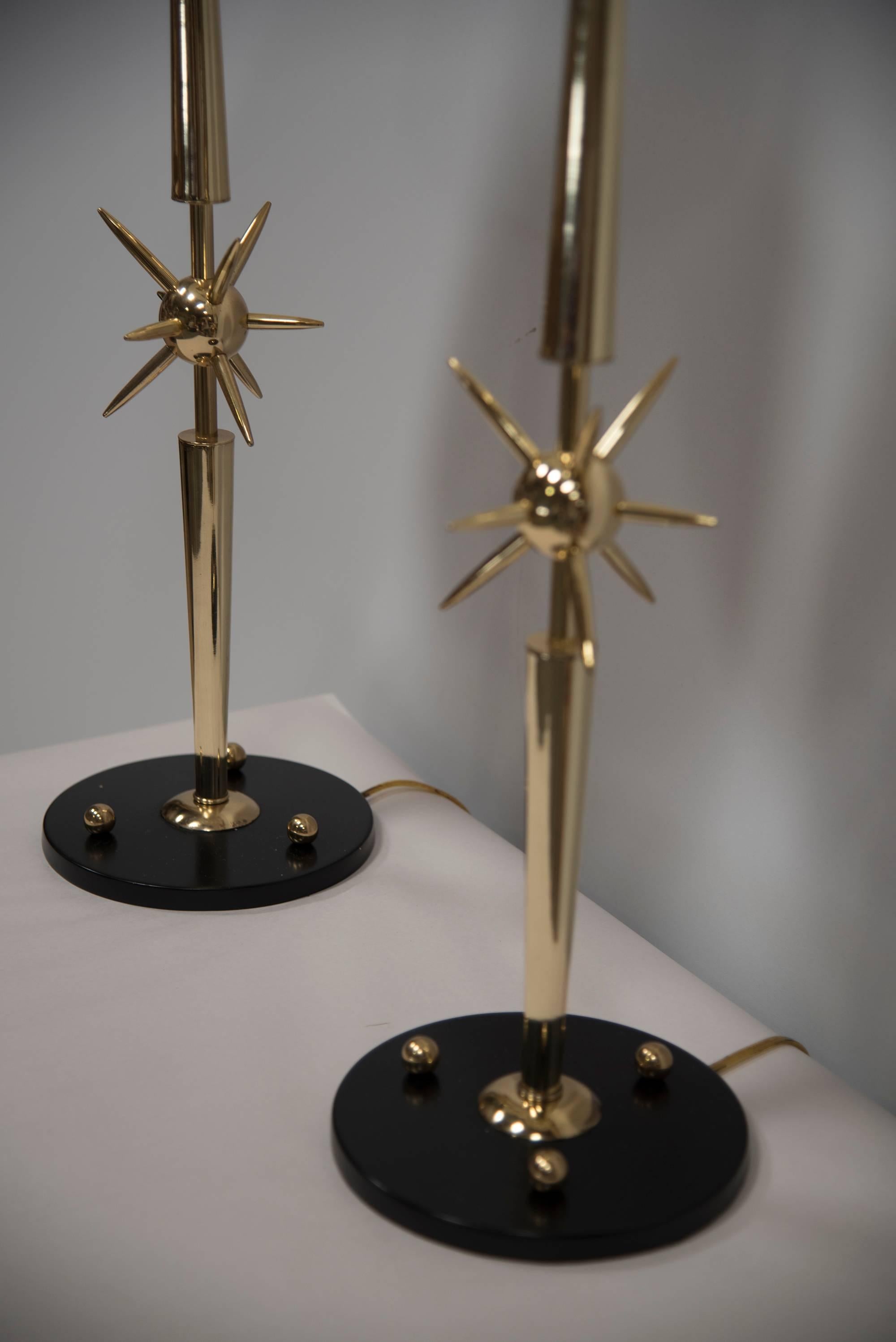 Mid-Century Modern BRASS STARBURST Design Table Lamps [PAIR] For Sale