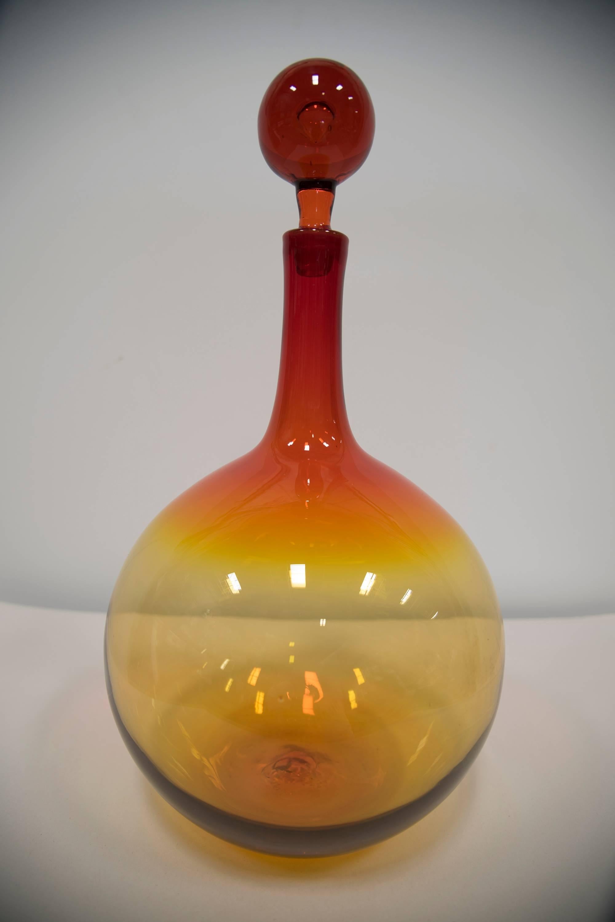 A beautiful very large Blenko Glass bottle or decanter designed by Wayne Husted.
