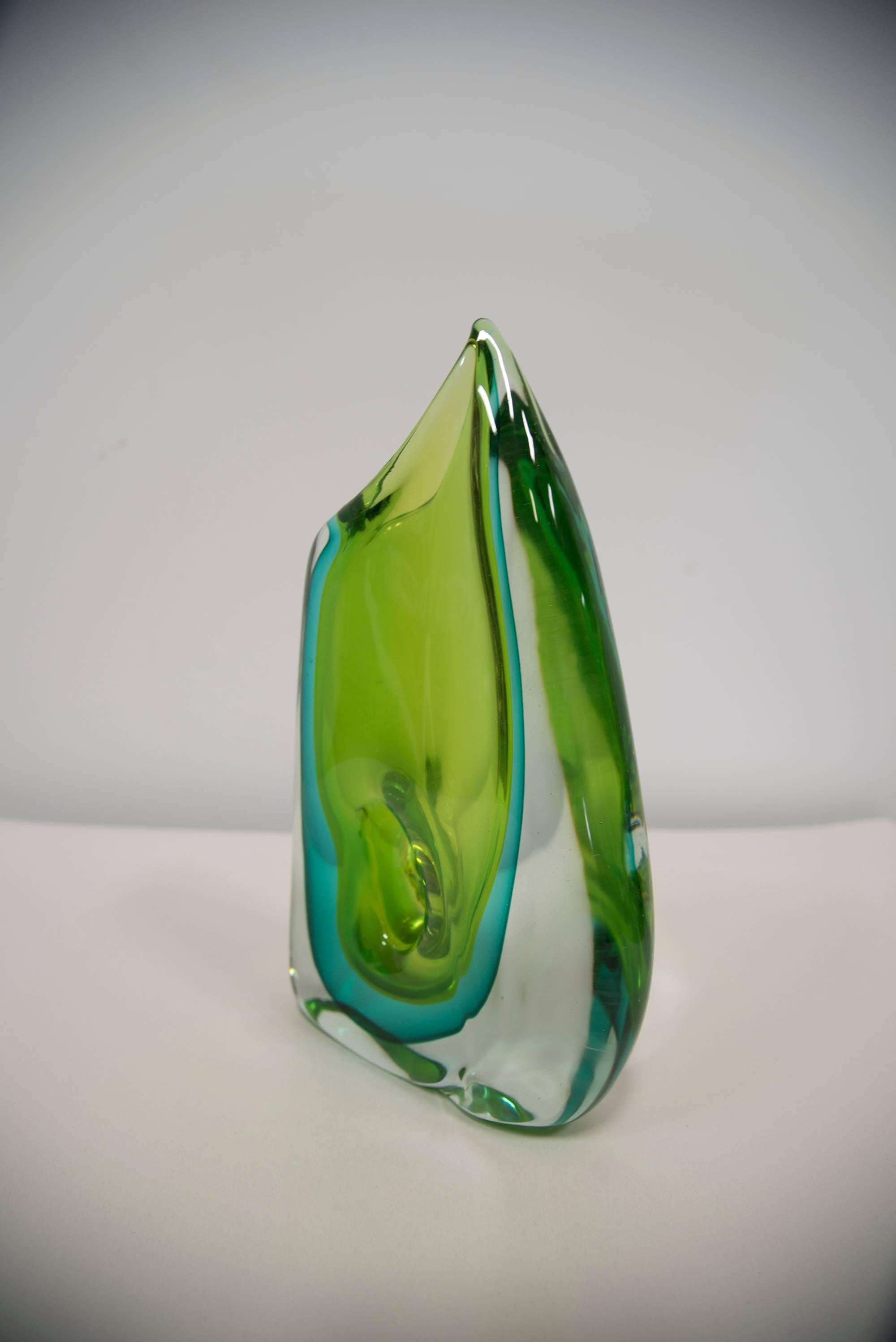Mid-Century Modern Luciano Gaspari Green Glass Sculpture