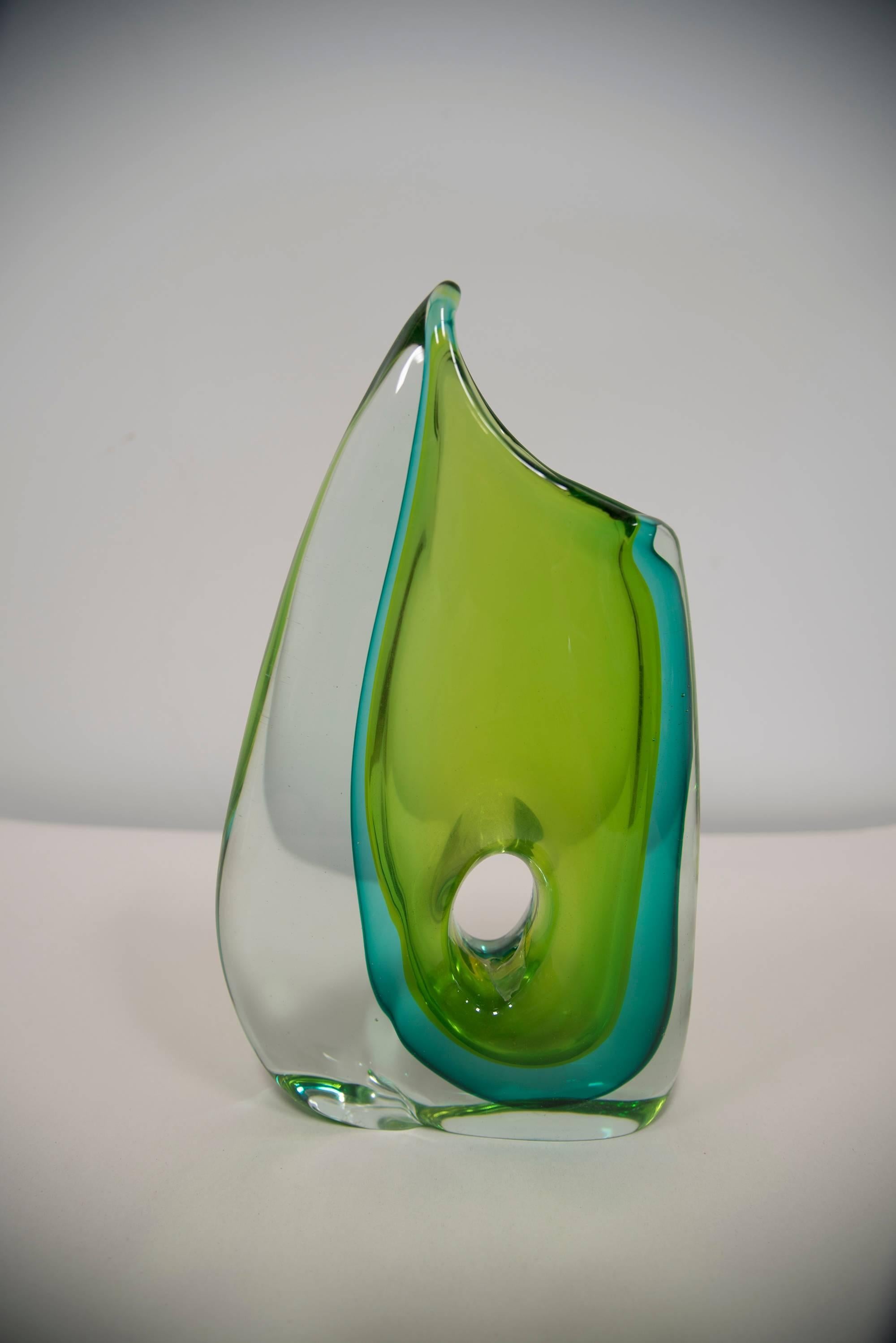 Italian Luciano Gaspari Green Glass Sculpture