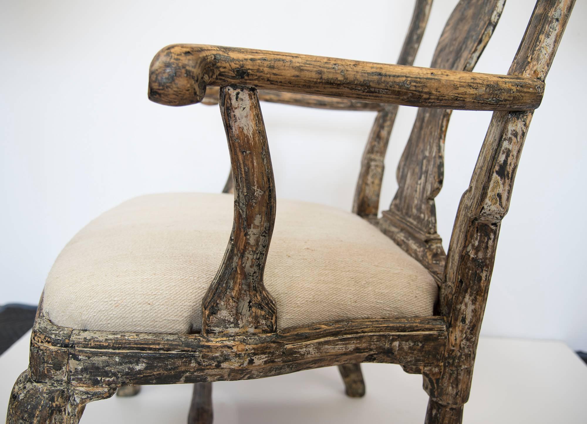 Gustavian Small Muslin Upholstered Swedish Armchair
