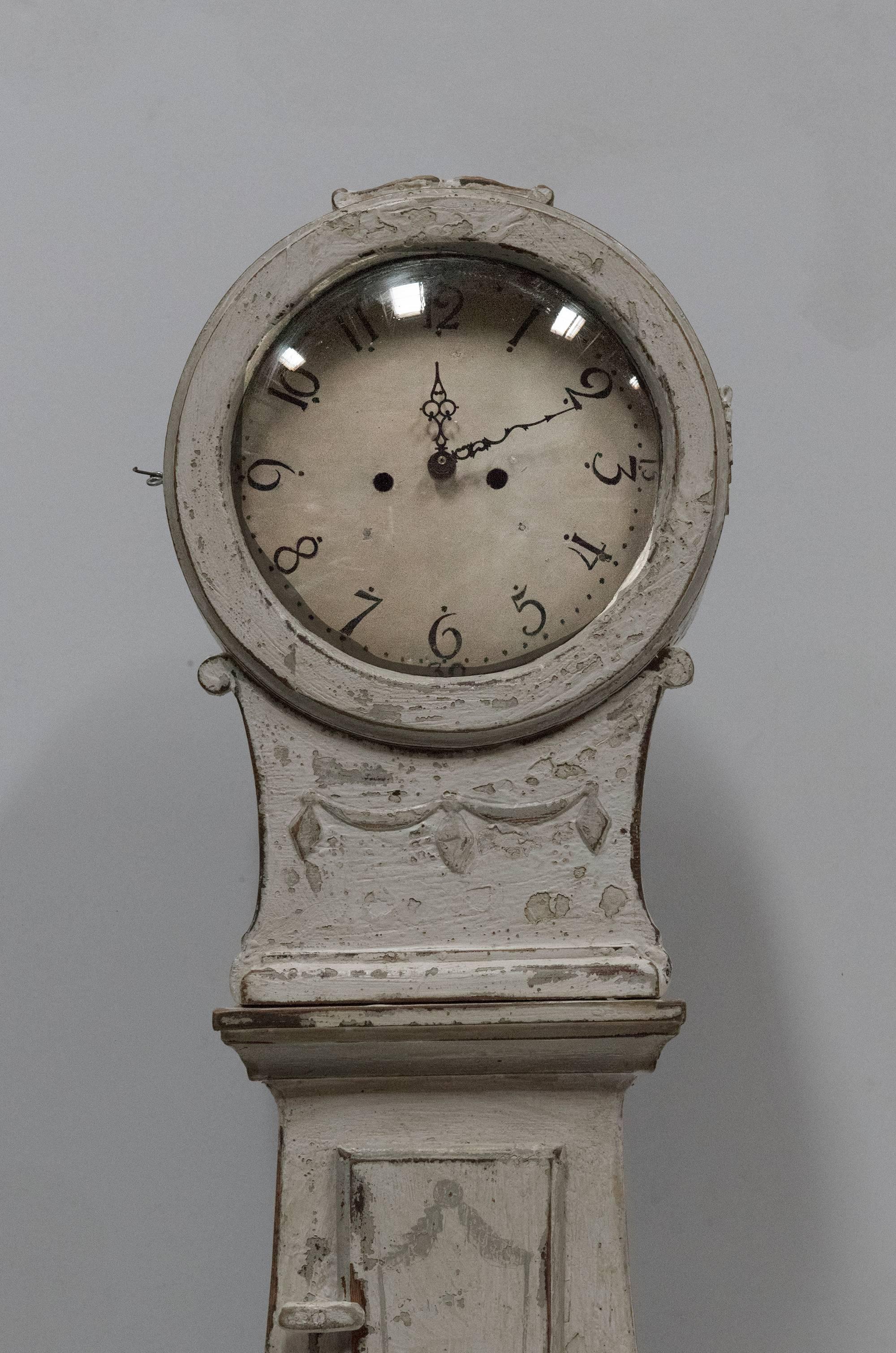 18th Century White Painted Gustavian Swedish Standing Clock