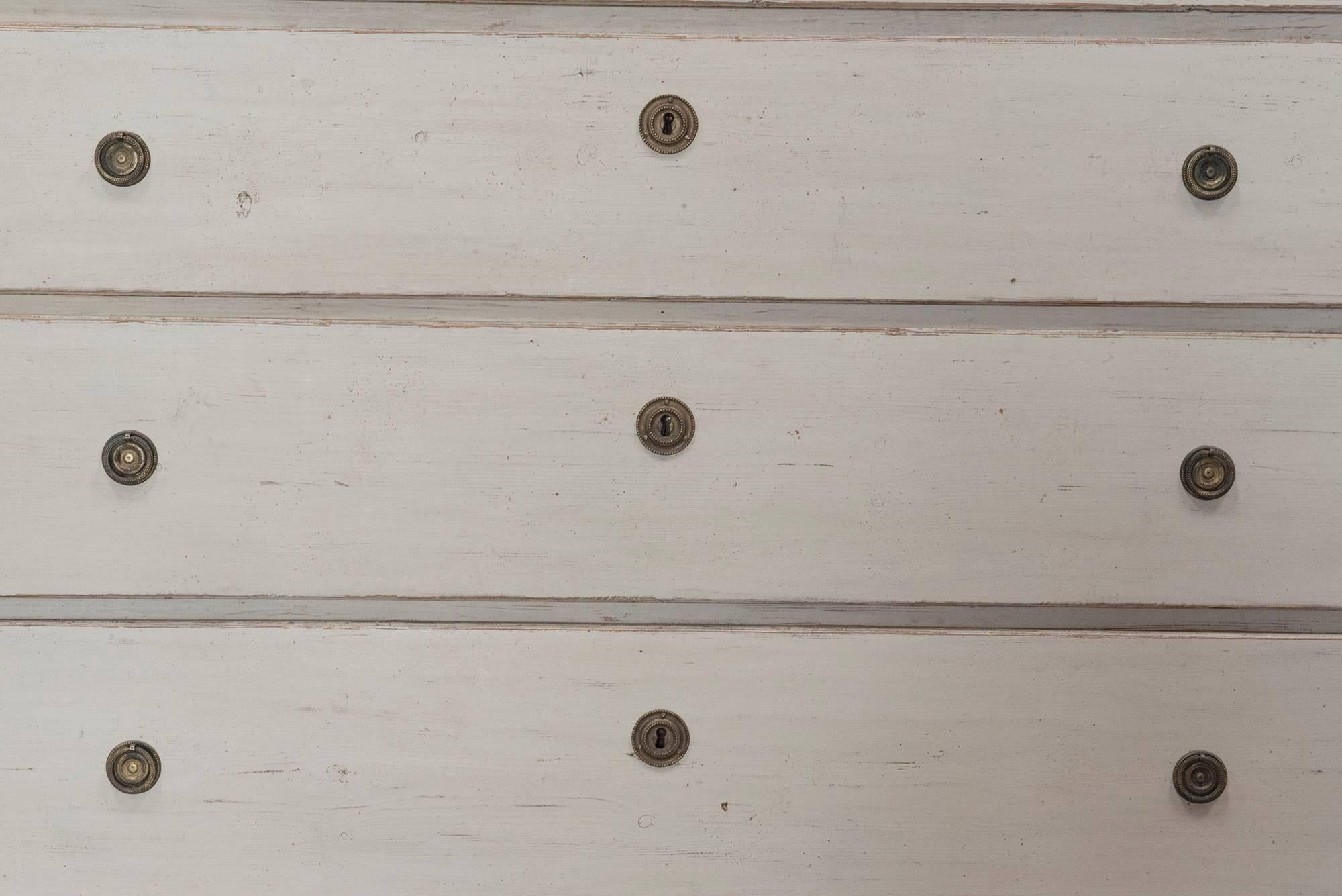 Brass White Painted Gustavian Five-Drawer Commode