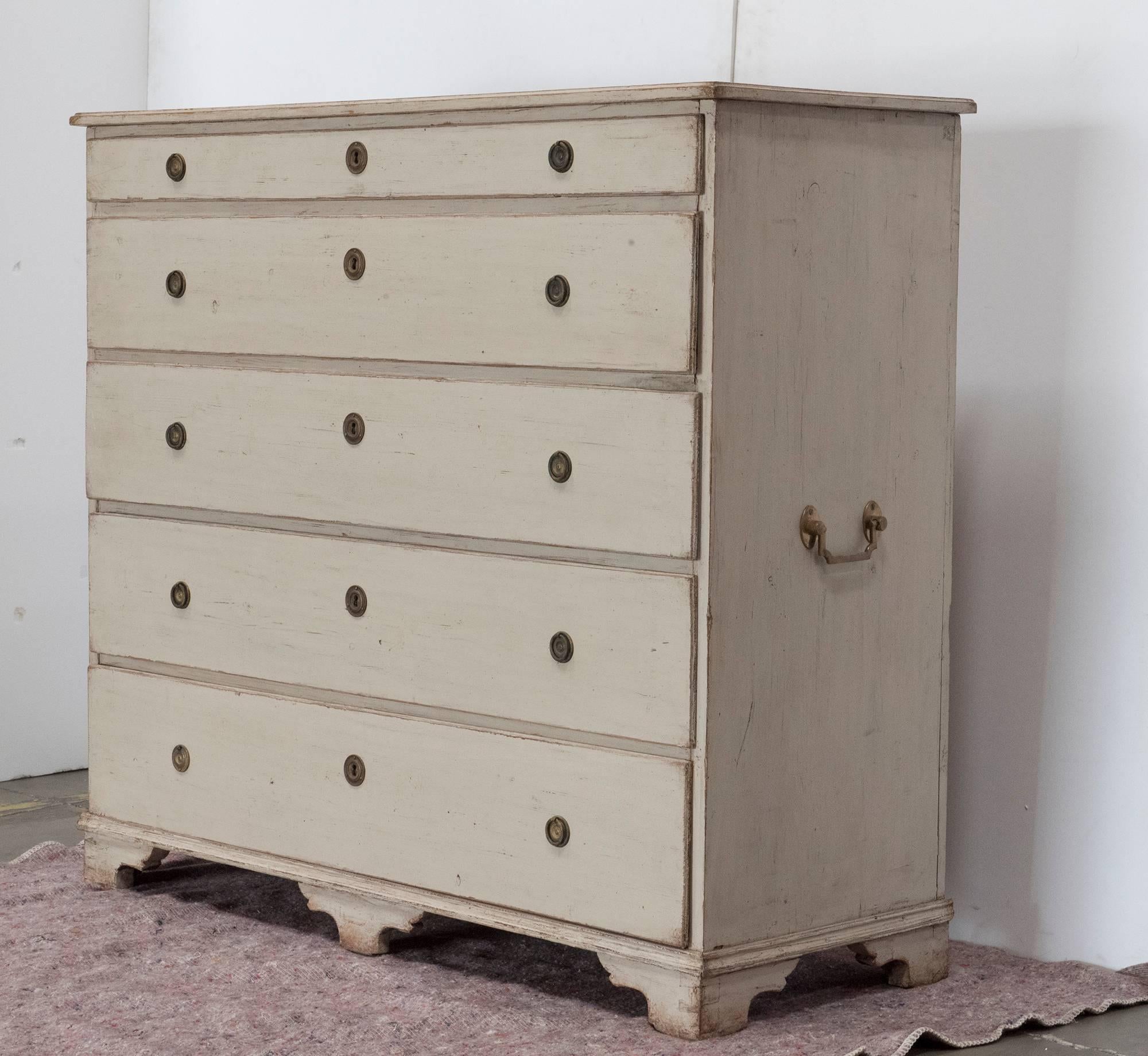 White Painted Gustavian Five-Drawer Commode 1