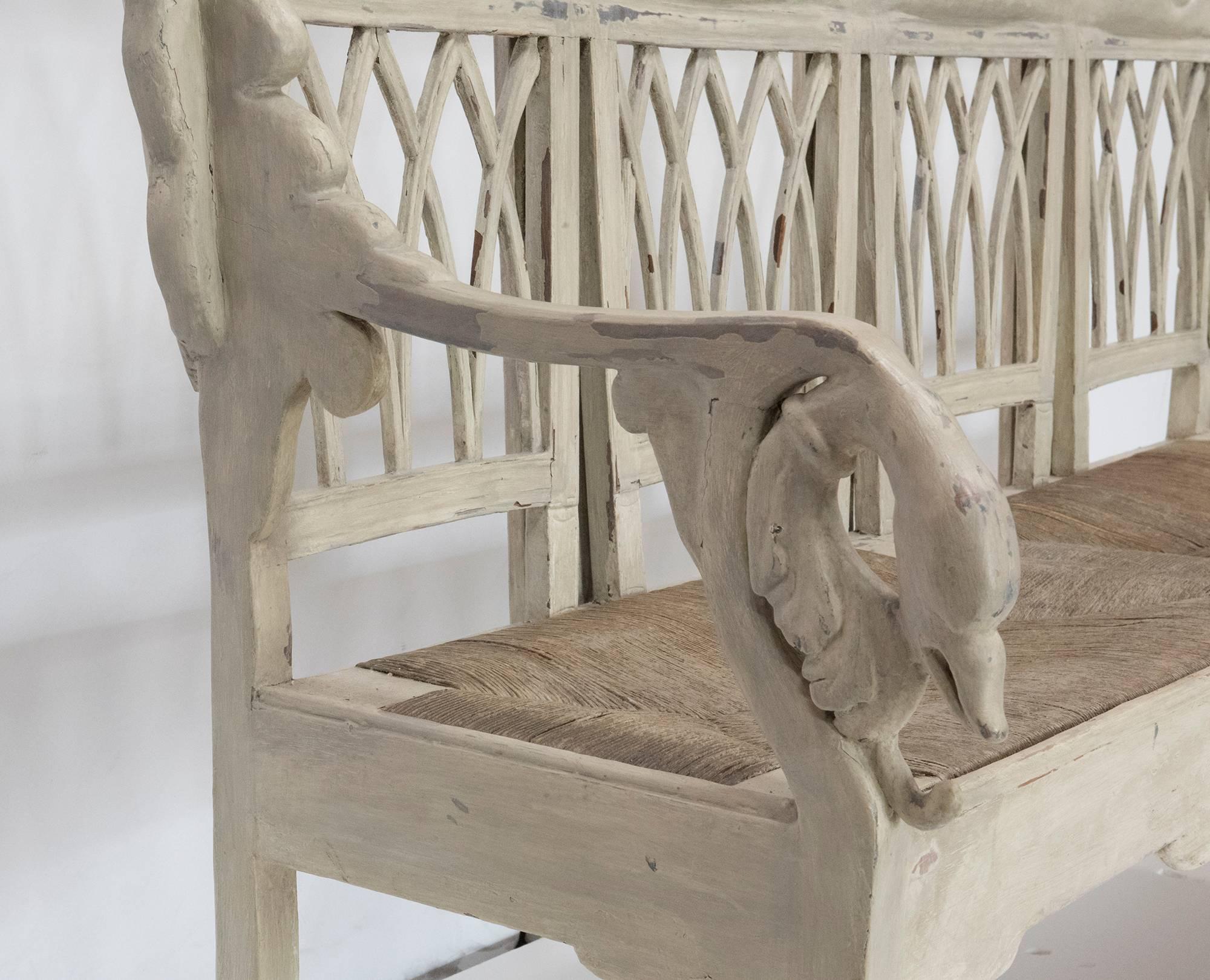 Gustavian Carved Swan Bench 1