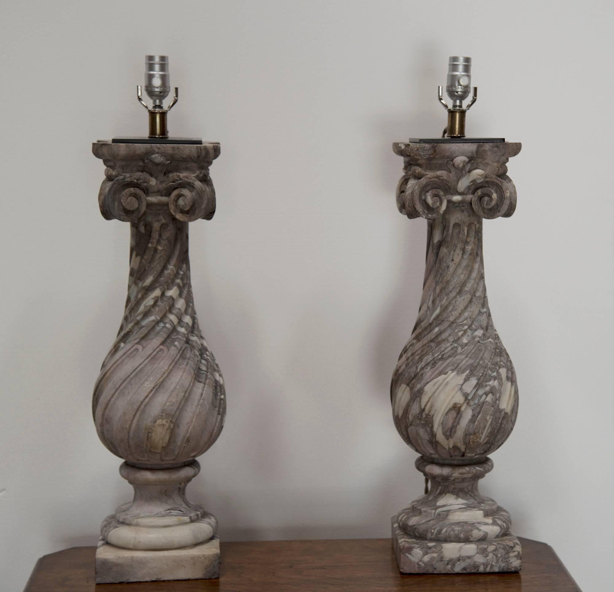 Pair of Belgian Black Marble Sculptured Table Lamps 1