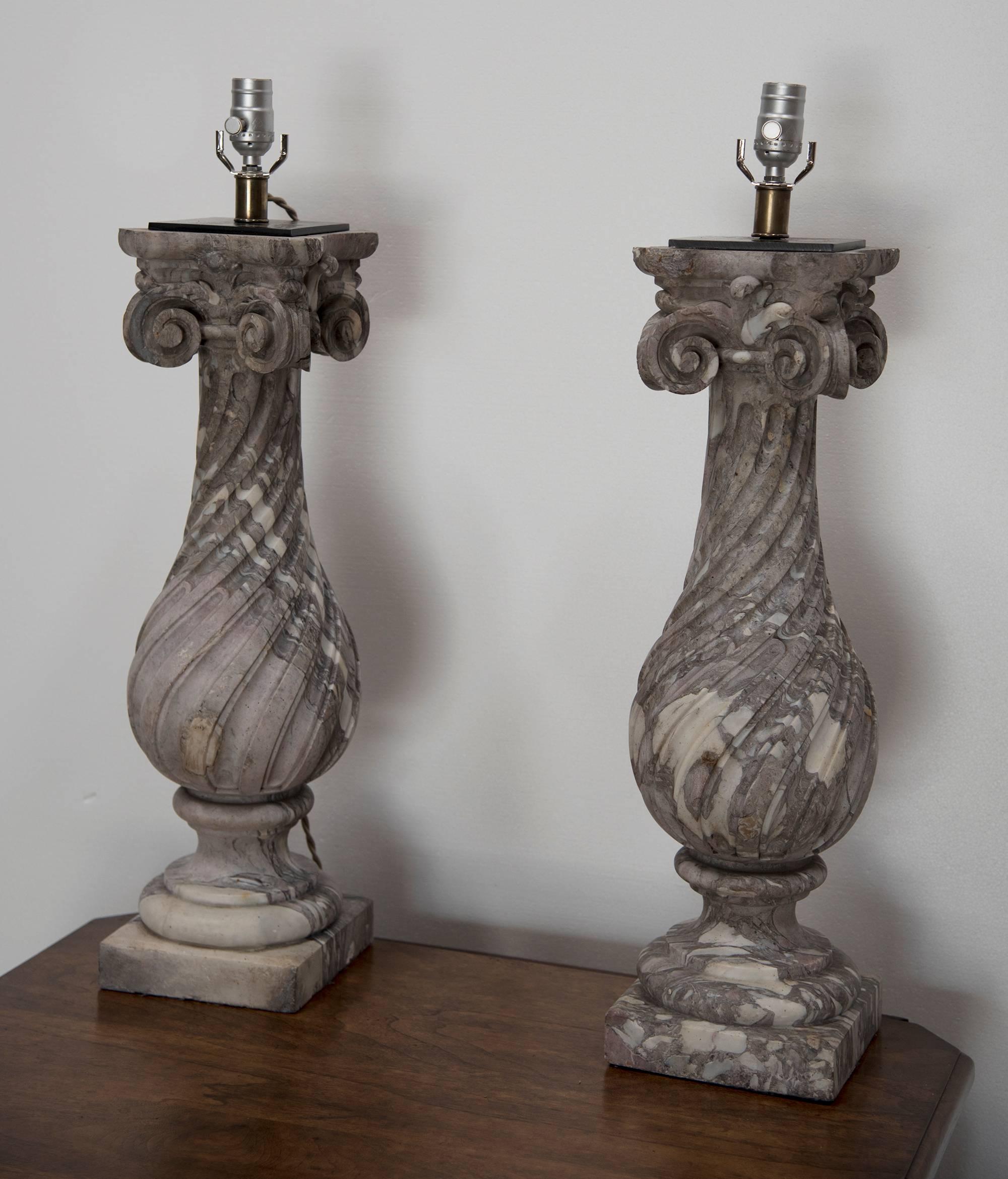 Pair of Belgian Black Marble Sculptured Table Lamps In Excellent Condition In Hawthorne, CA