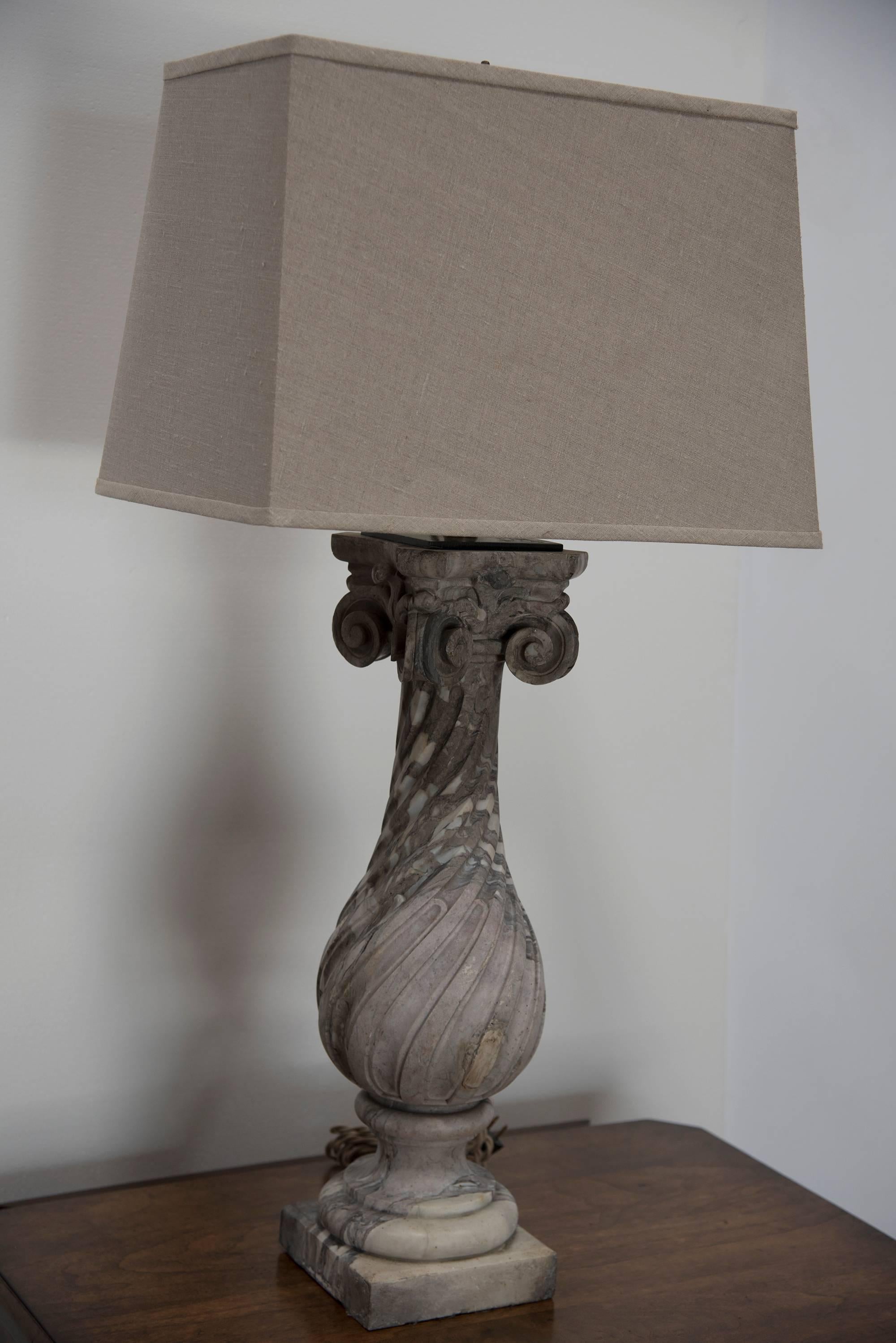 Carved Pair of Belgian Black Marble Sculptured Table Lamps