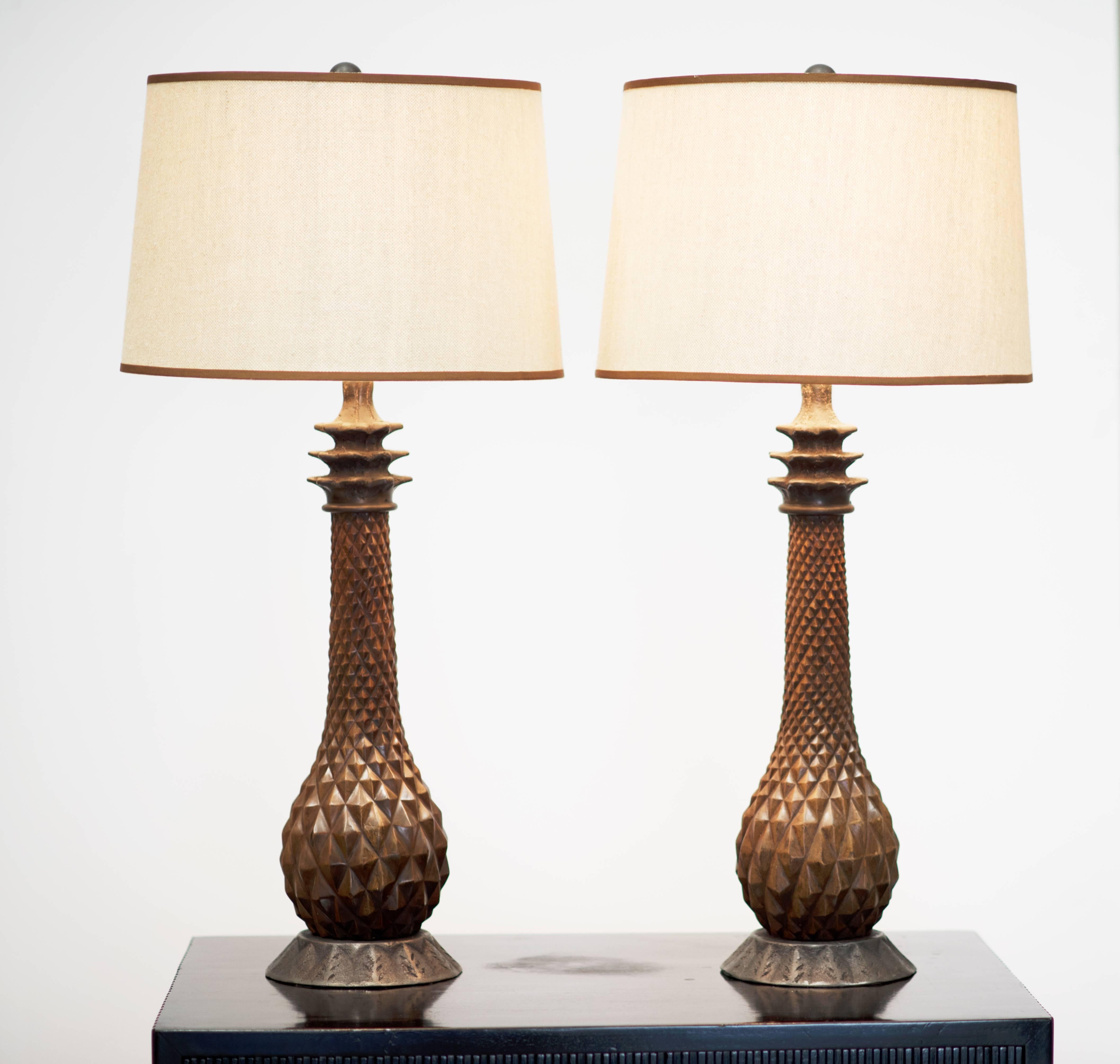 French Carved Pineapple Table Lamps In Excellent Condition In Hawthorne, CA