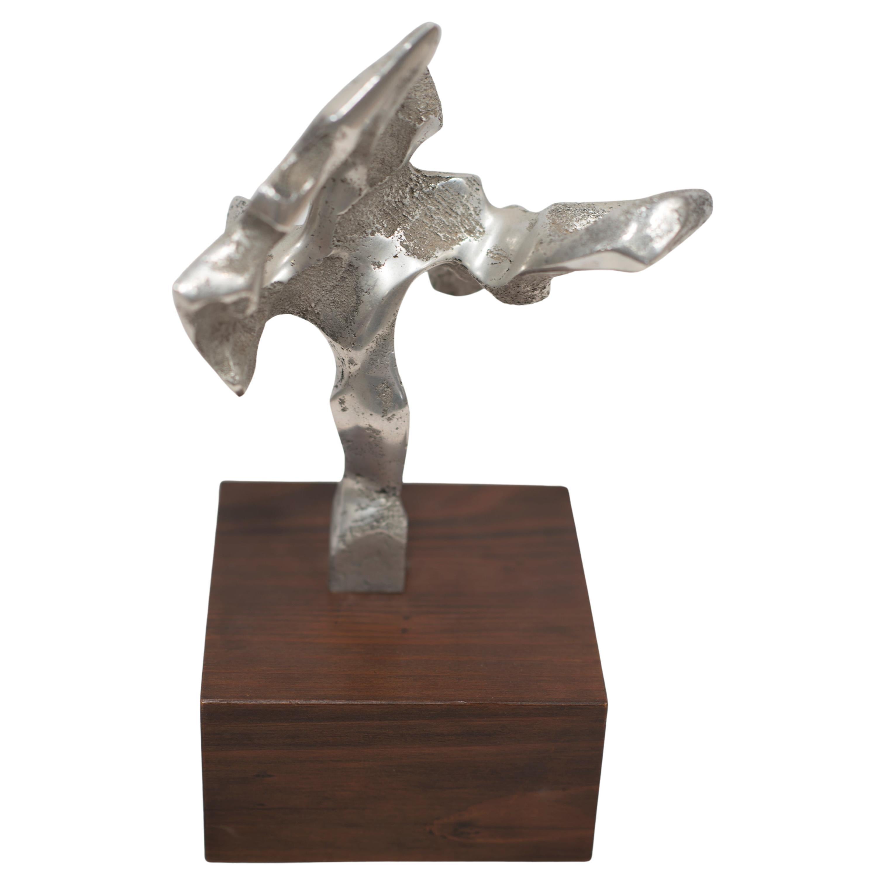 ABSTRACT Metal Sculpture on WALNUT BASE For Sale