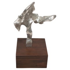 Retro ABSTRACT Metal Sculpture on WALNUT BASE