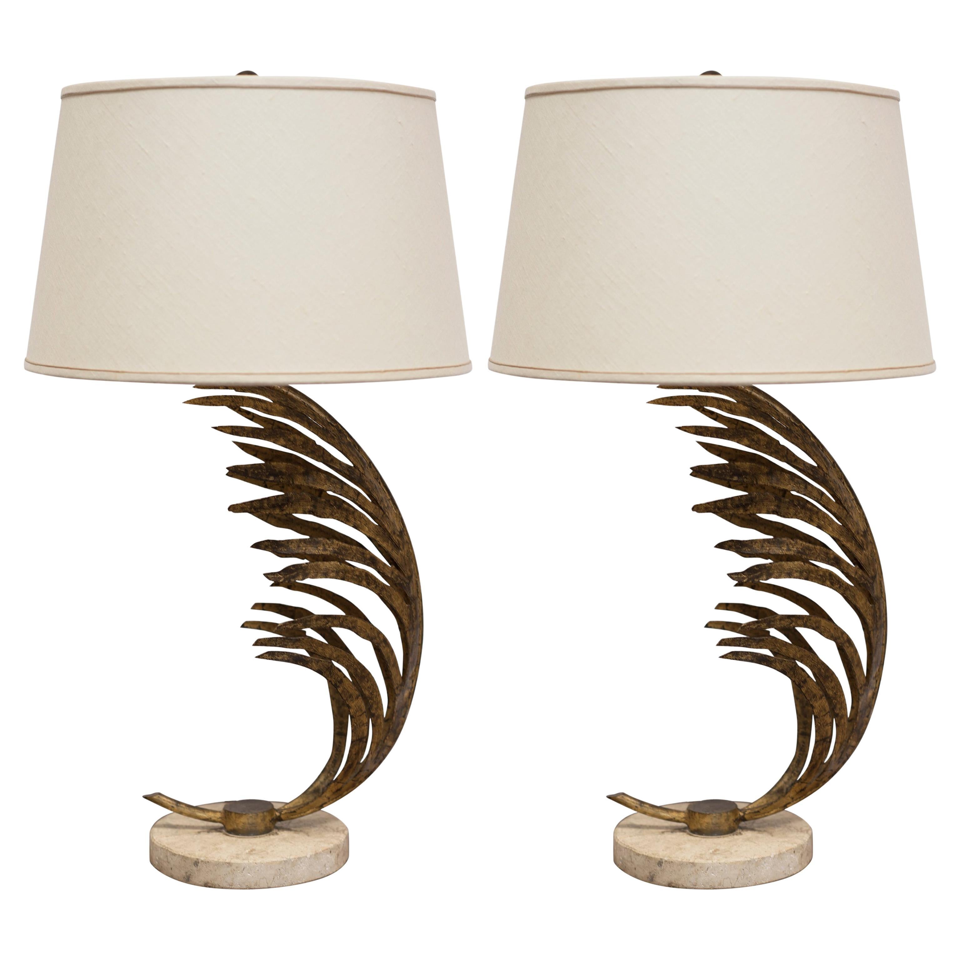 Gilt & Brass PALM FROND AMERICAN DESIGN TABLE LAMPS For Sale