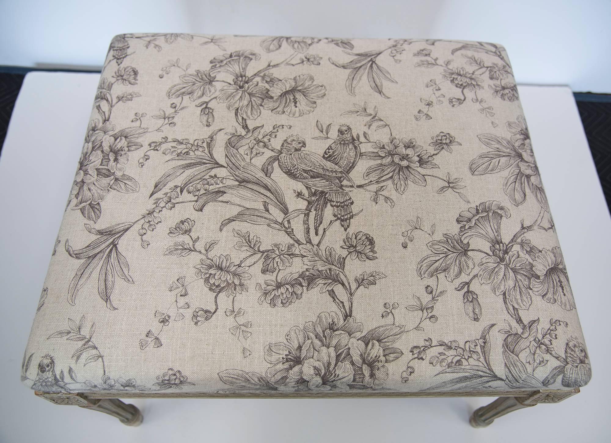 A beautiful swan design fabric in beige and light brown on a Gustavian bench. Sexy, stunning, and certainly rewarding to look at and to live with.