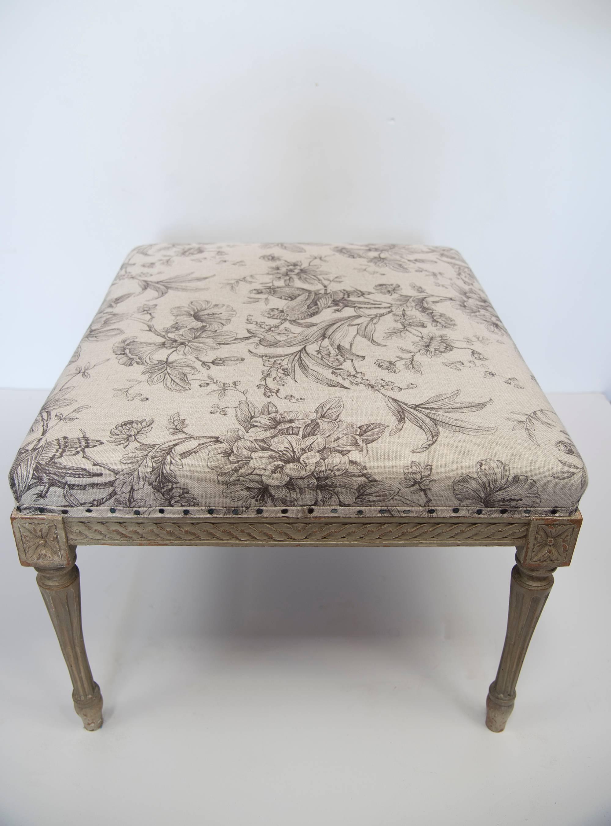 19th Century Swan Fabric Design Gustavian Bench