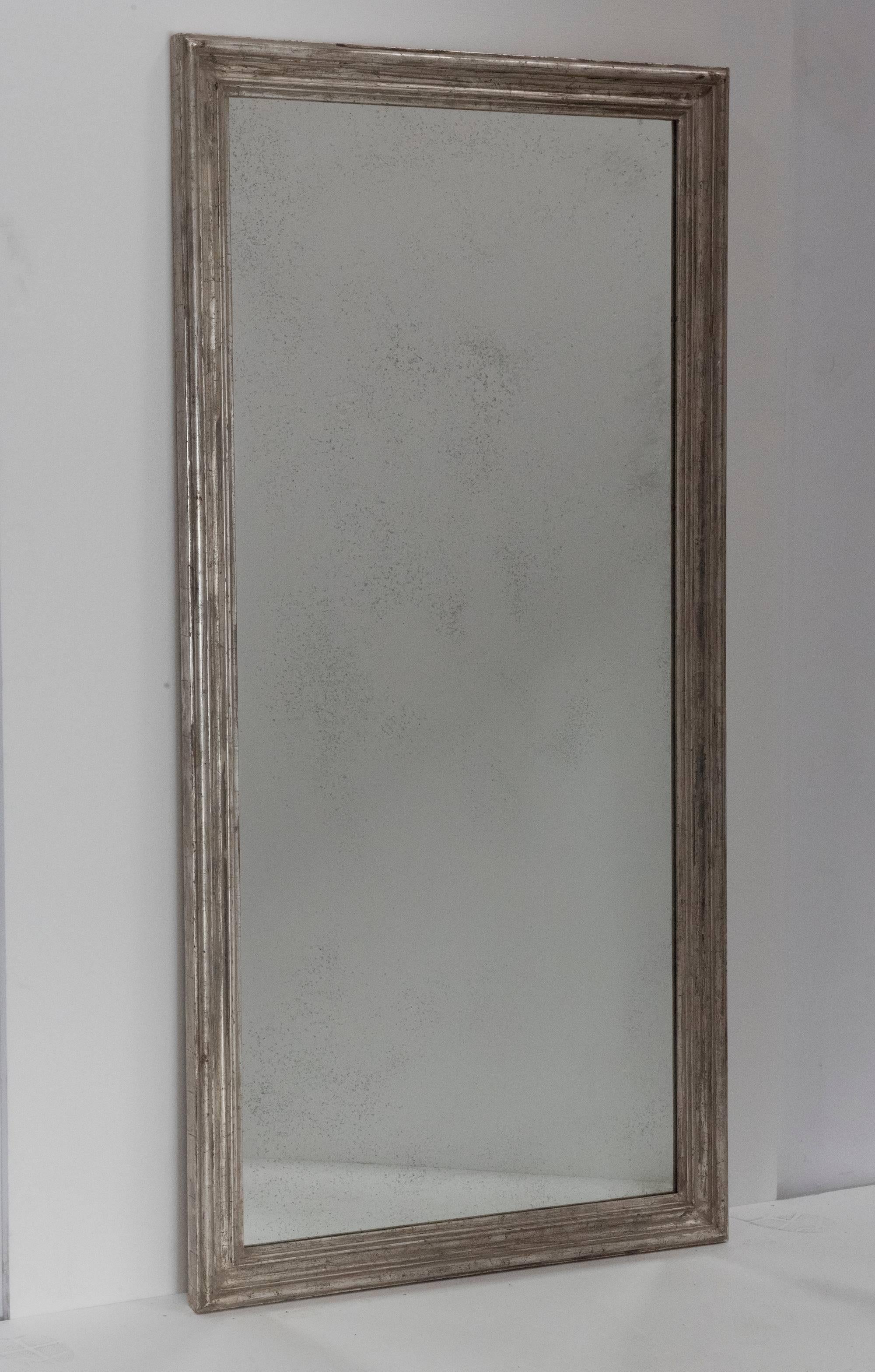 Pair of Silvered Tall Rectangular Mirrors In Excellent Condition In Hawthorne, CA