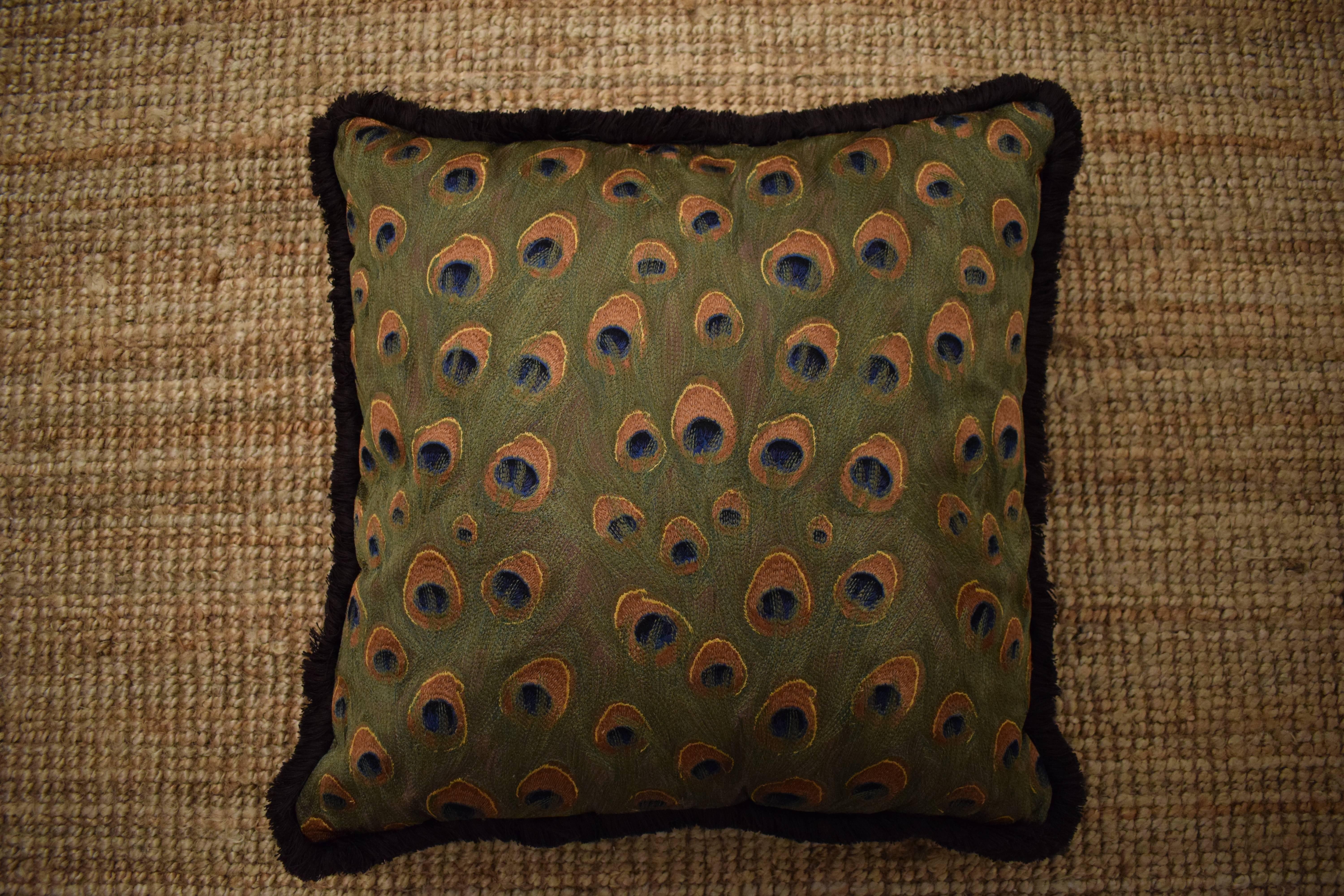 Modern Luxurious Handmade Pillows, Lizzo Mata Hari Peacock For Sale