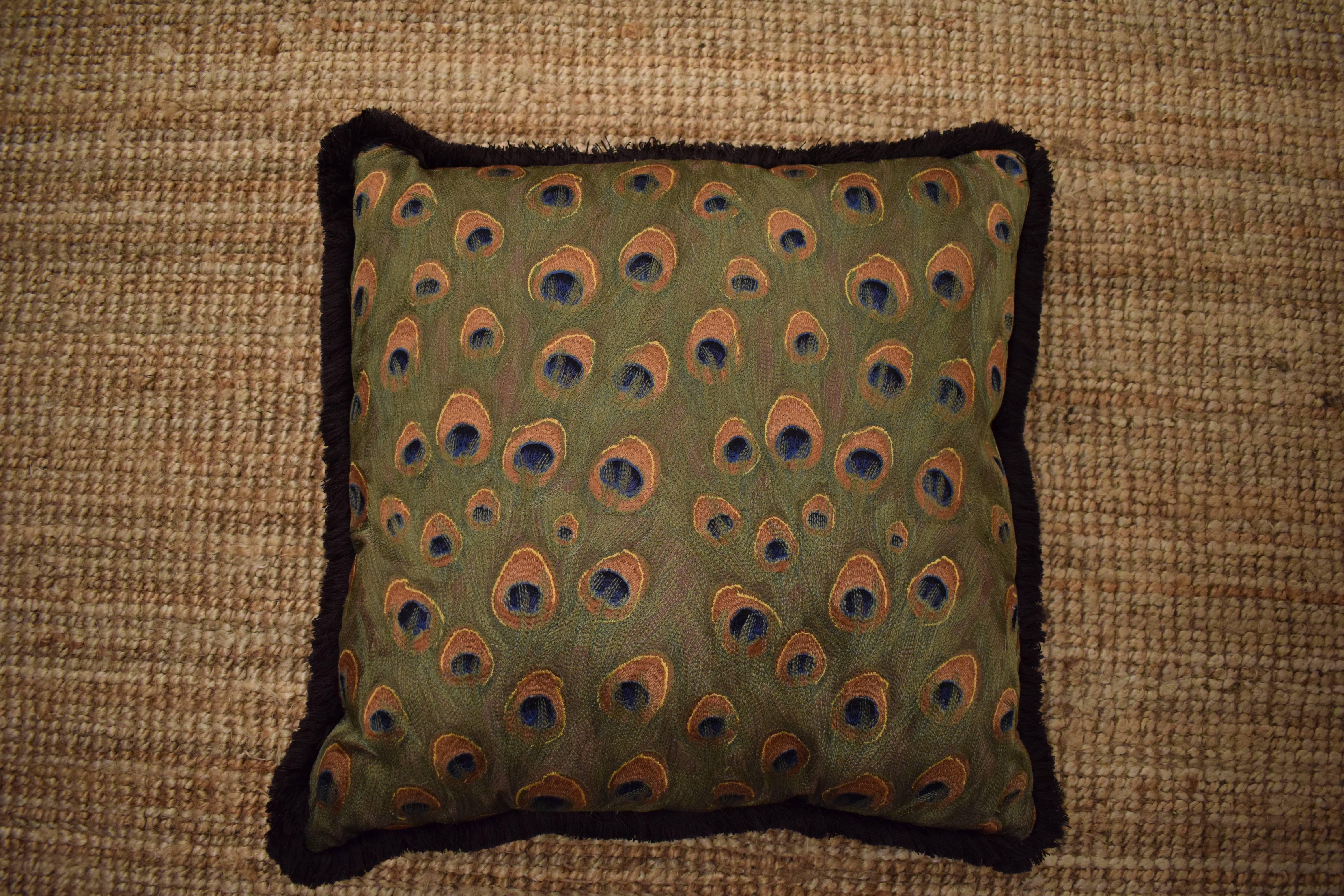 Contemporary Luxurious Handmade Pillows, Lizzo Mata Hari Peacock For Sale