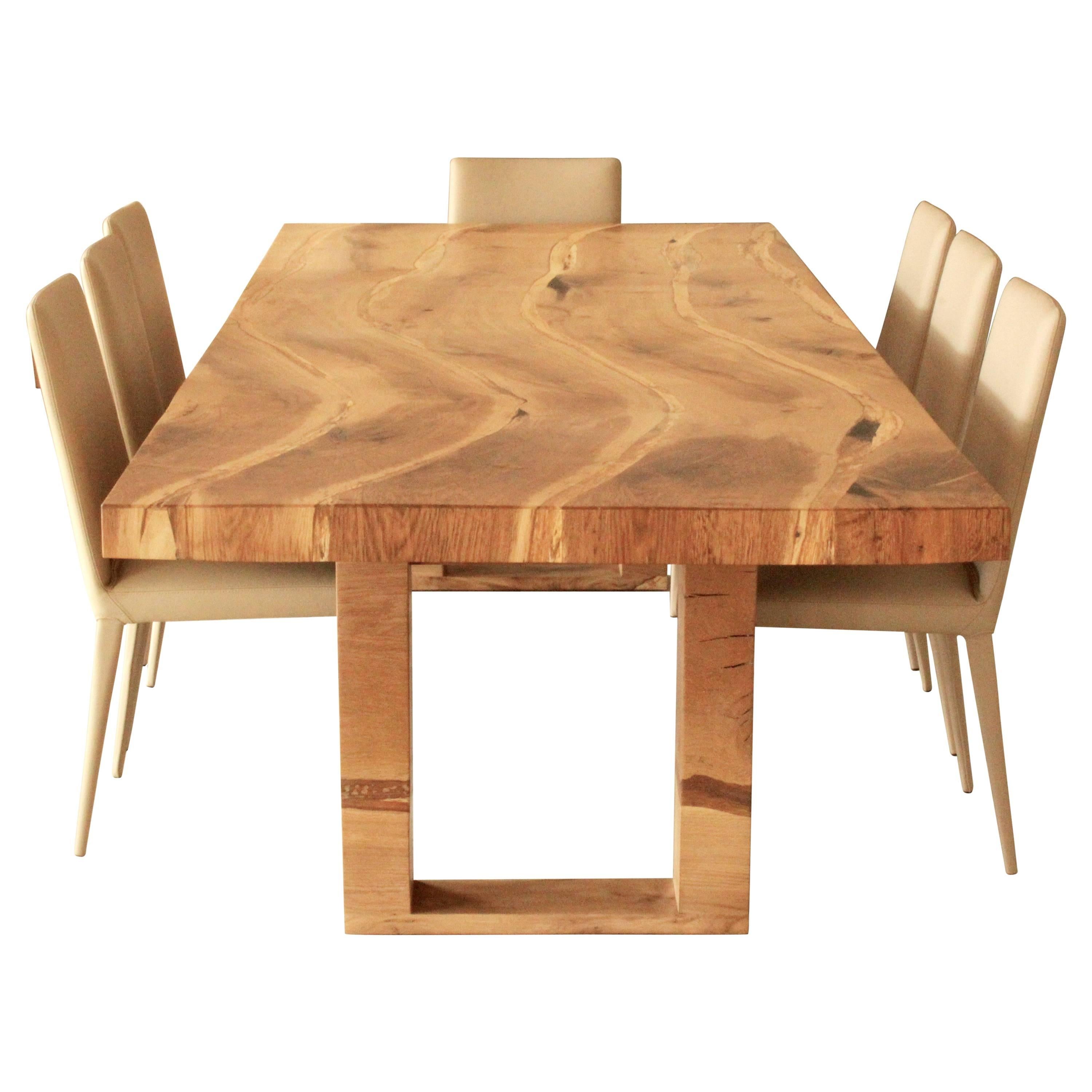 Salvaged English Oak Dining Table by Jonathan Field. Inset live edge.