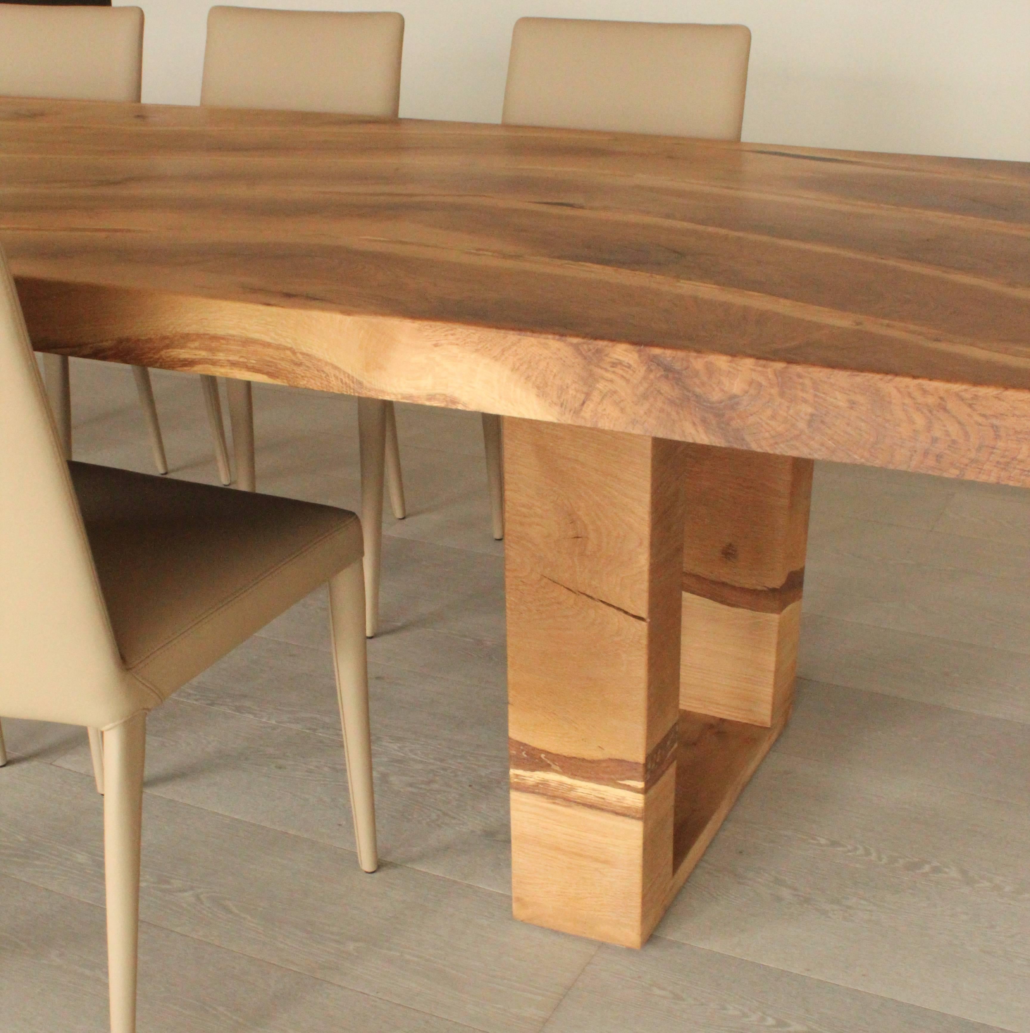Modern Salvaged English Oak Dining Table by Jonathan Field. Inset live edge.